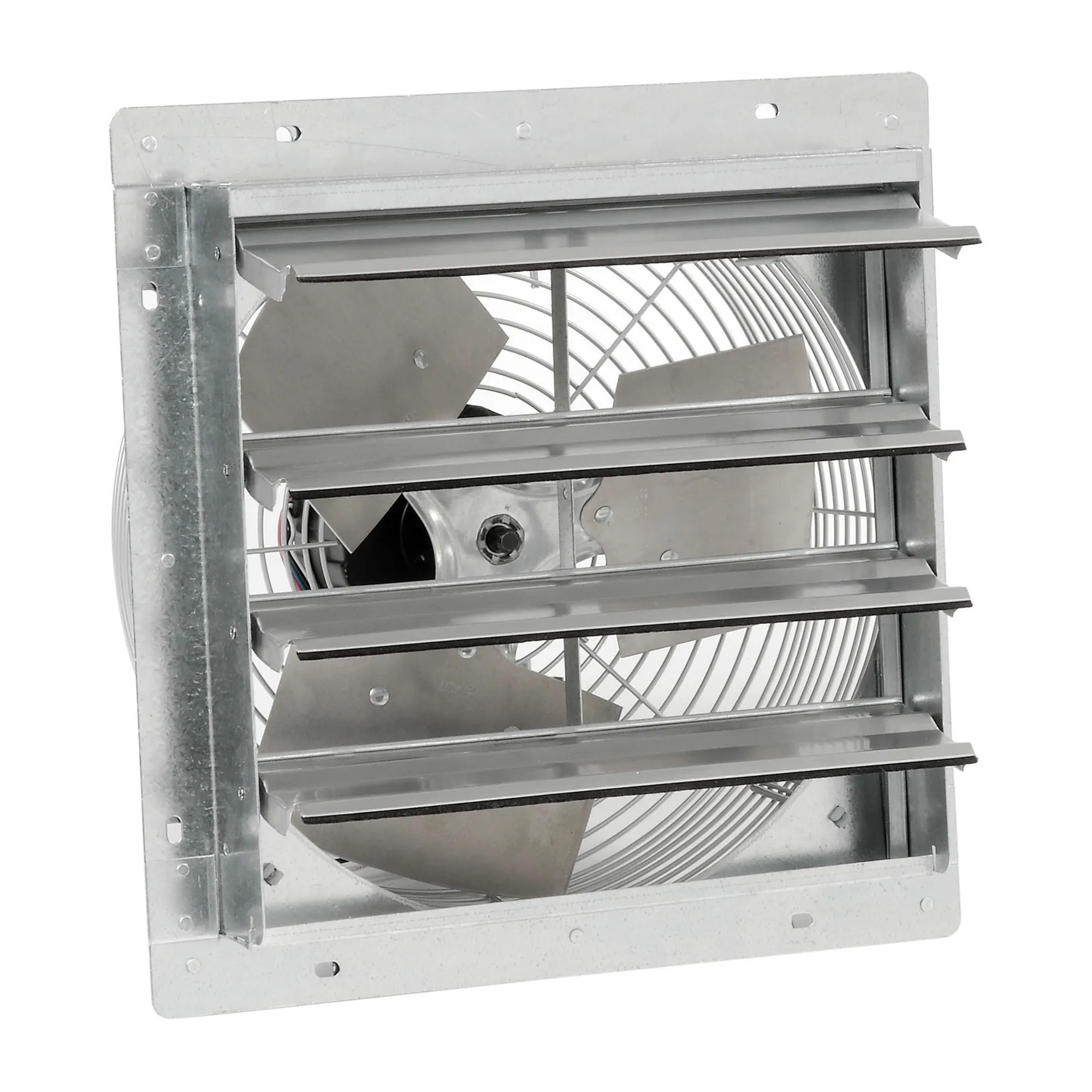 Gravity-close shutter for compatible 12-inch guard-mounted exhaust fans