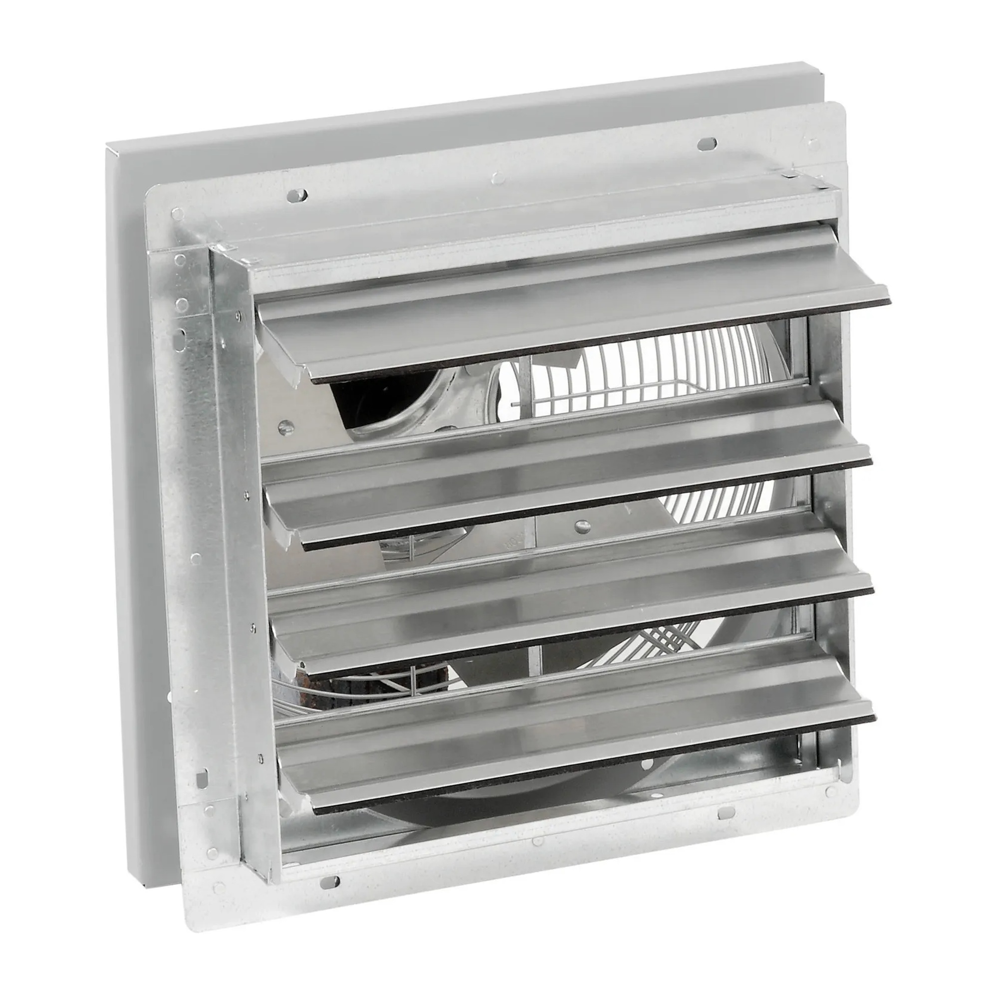 Gravity-close shutter for compatible 12-inch guard-mounted exhaust fans