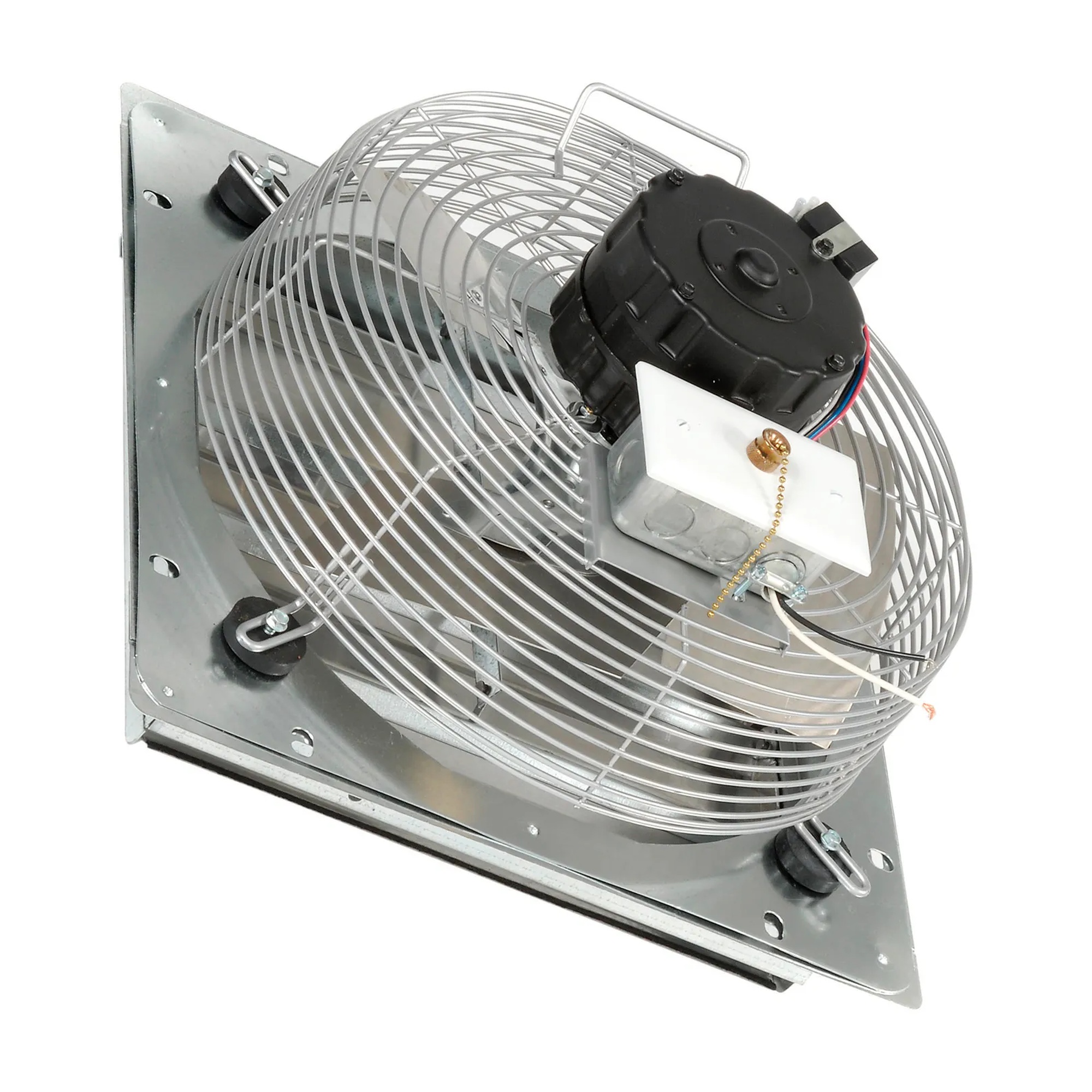 Gravity-close shutter for compatible 12-inch guard-mounted exhaust fans