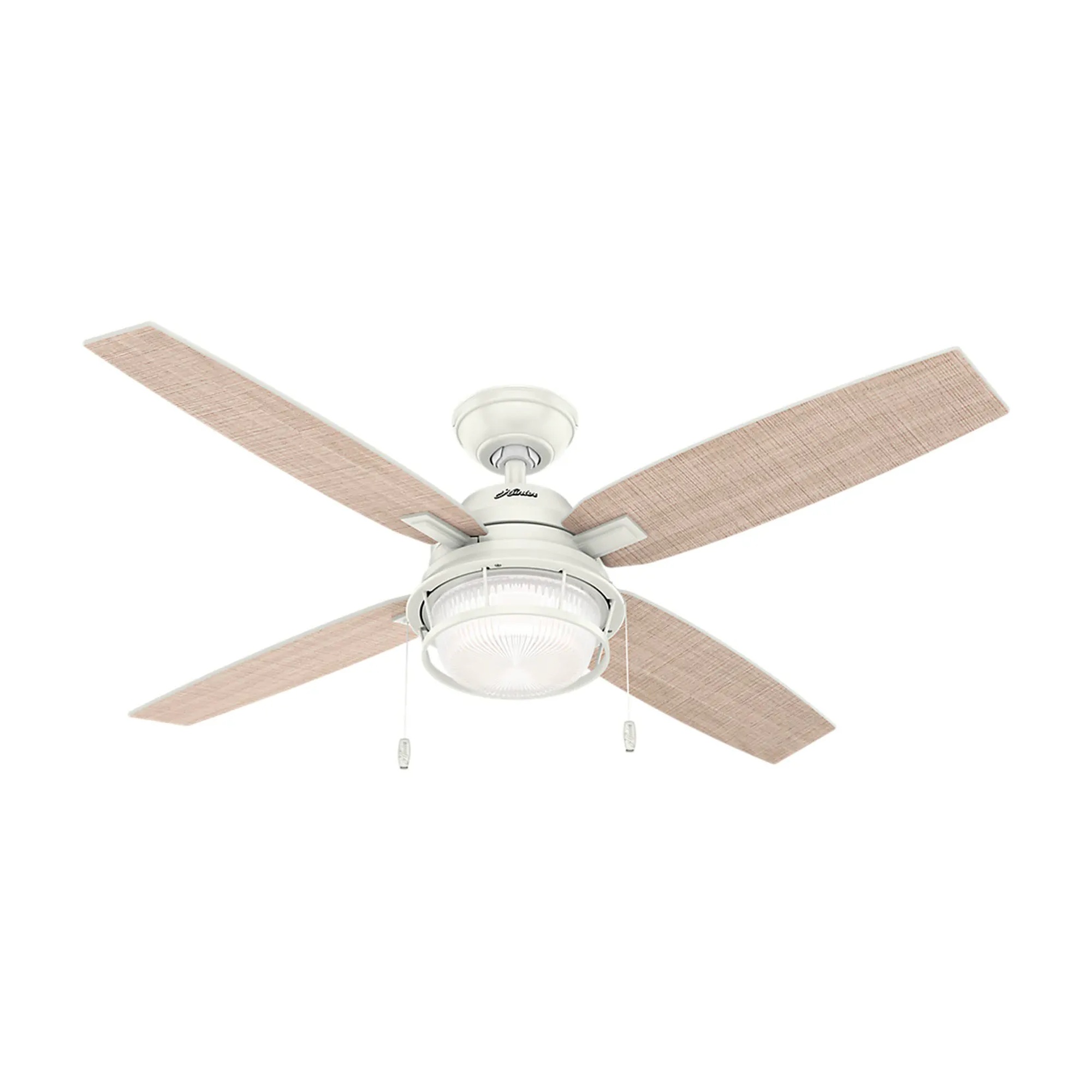 Fresh white 52-inch ceiling fan with clear glass integrated LED light kit