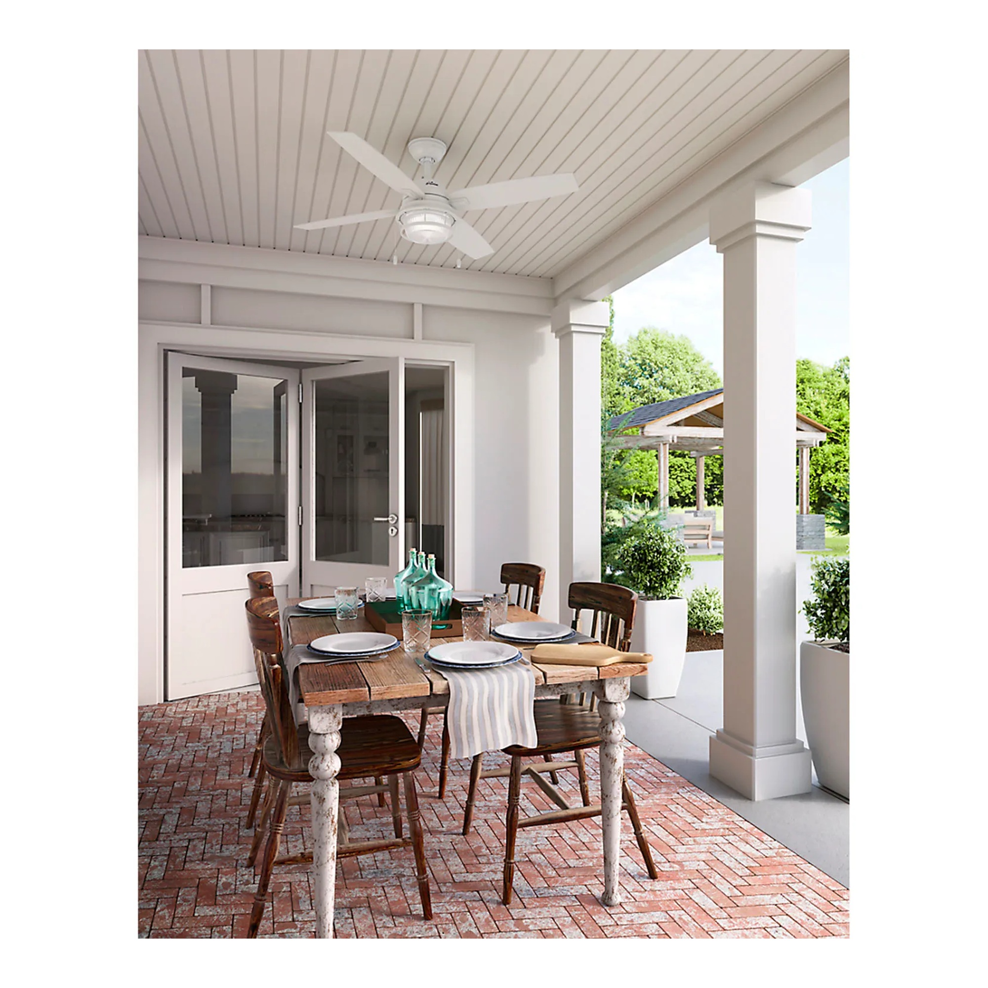 Fresh white 52-inch ceiling fan with clear glass integrated LED light kit