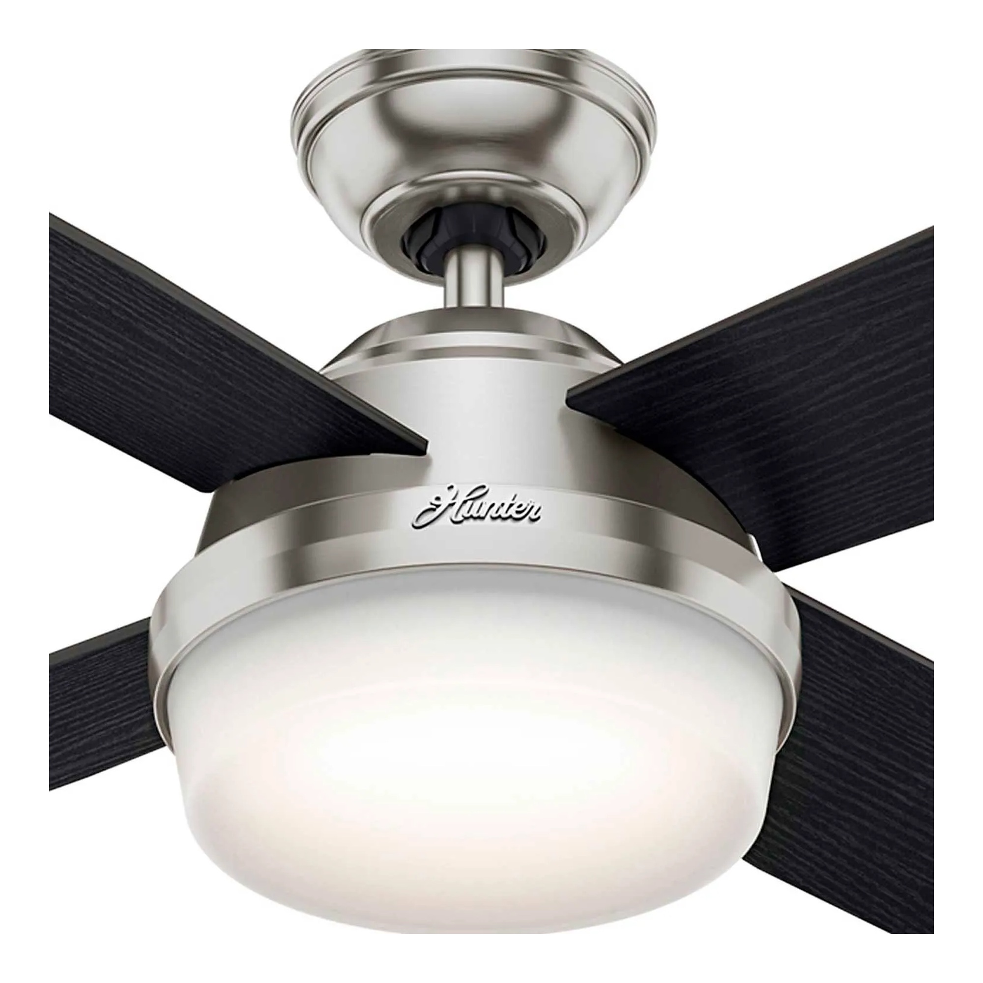 Brushed nickel 52-inch ceiling fan with integrated light and handheld remote
