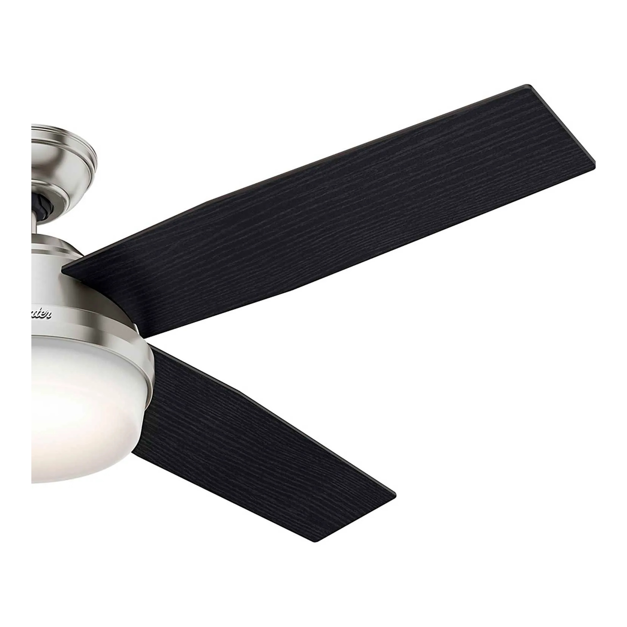 Brushed nickel 52-inch ceiling fan with integrated light and handheld remote
