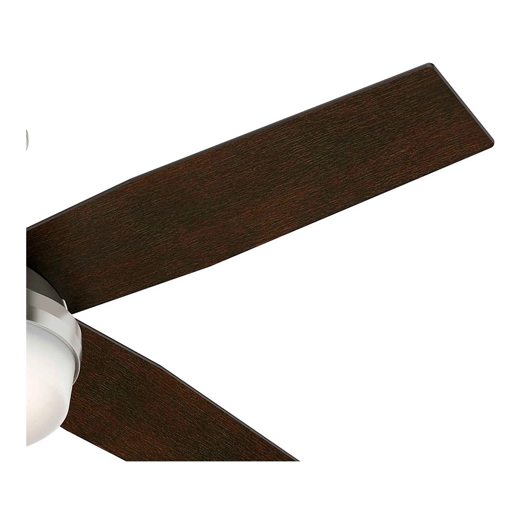 Brushed nickel 52-inch ceiling fan with integrated light and handheld remote