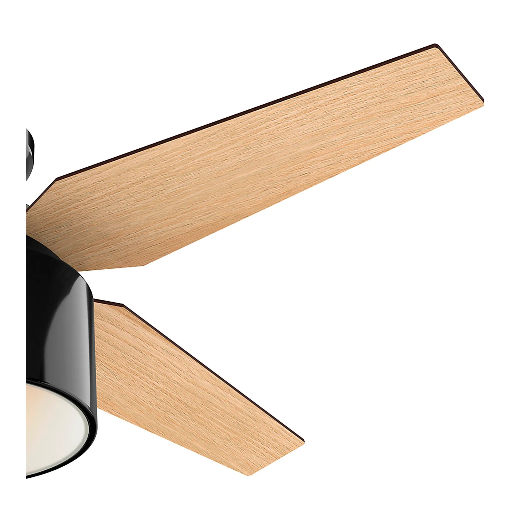 Gloss black 52-inch low-profile ceiling fan with light and handheld remote
