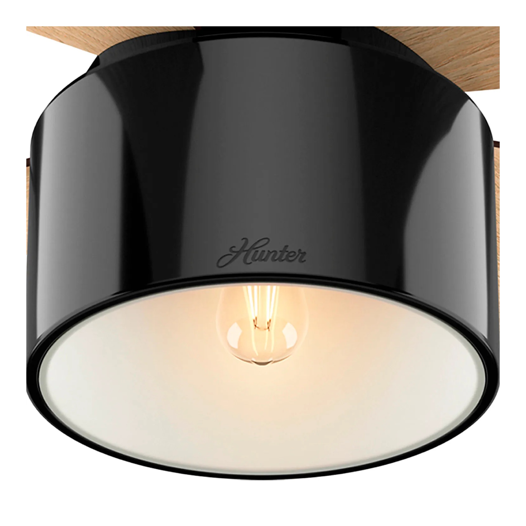 Gloss black 52-inch low-profile ceiling fan with light and handheld remote