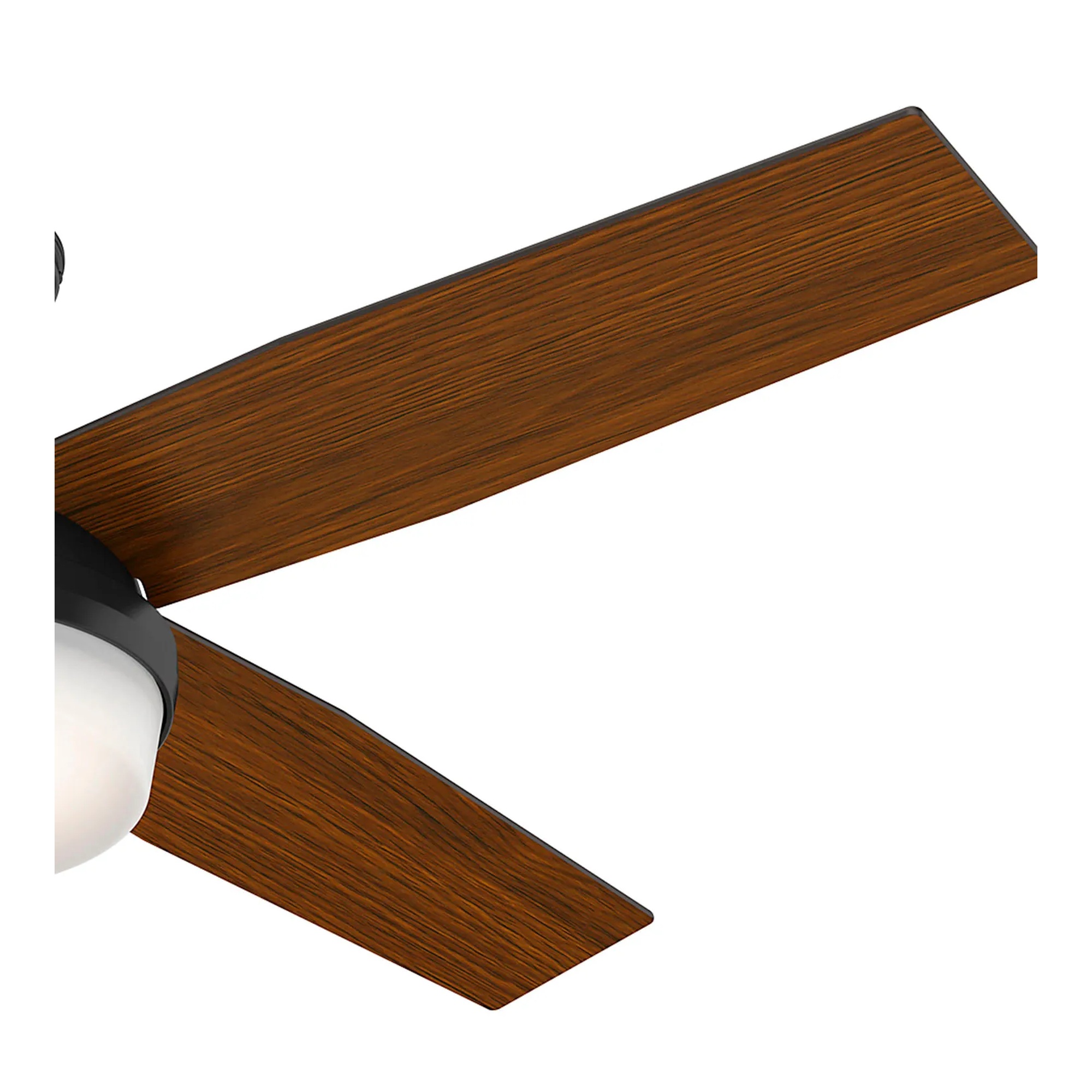Matte black 52-inch damp-rated ceiling fan with integrated light kit and remote