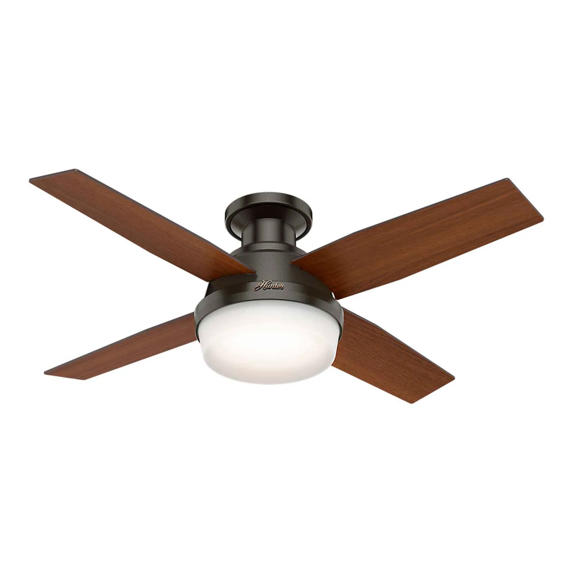 44-inch low-profile ceiling fan with integrated light kit and handheld remote