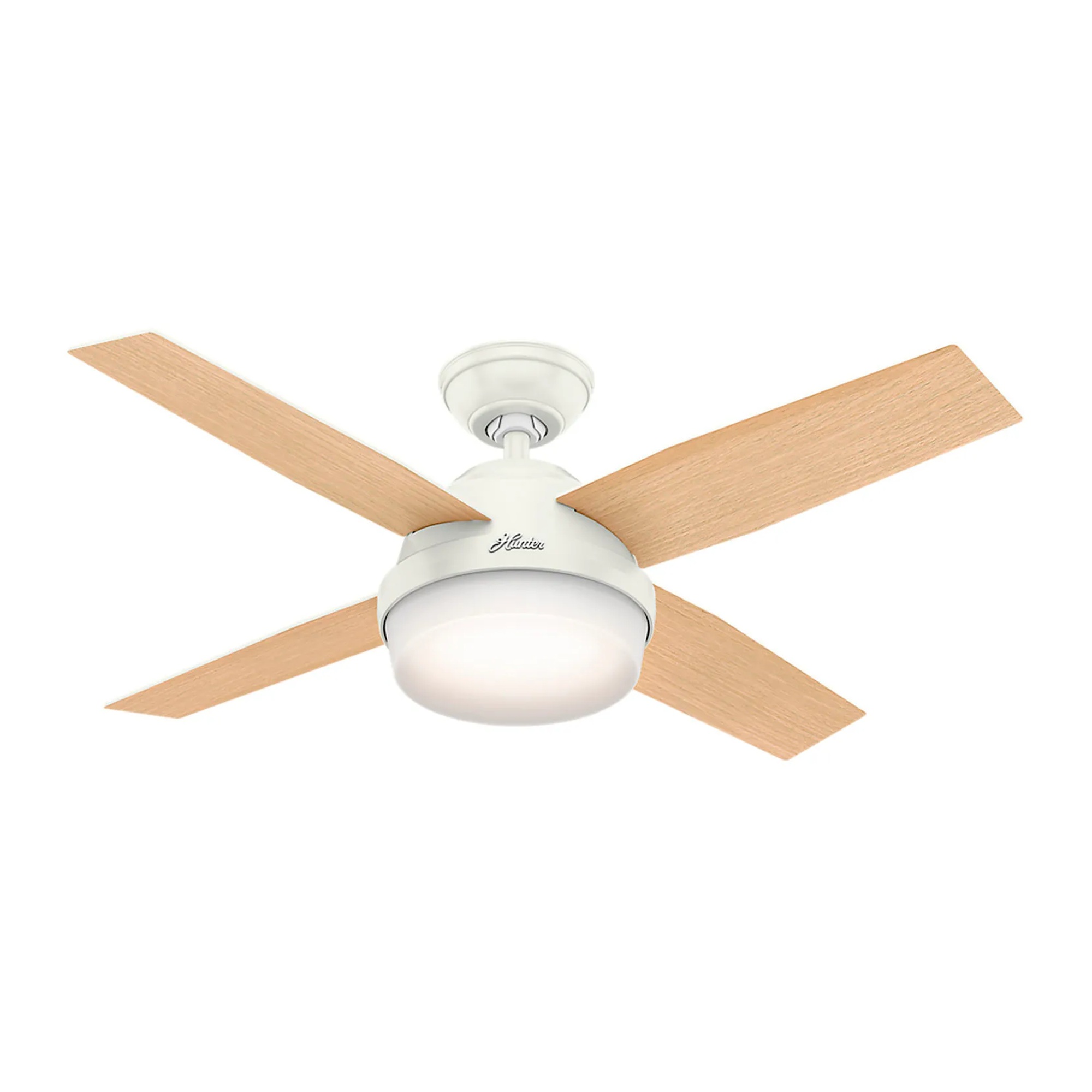 Fresh White and Blonde Oak 44-inch low-profile ceiling fan with integrated light