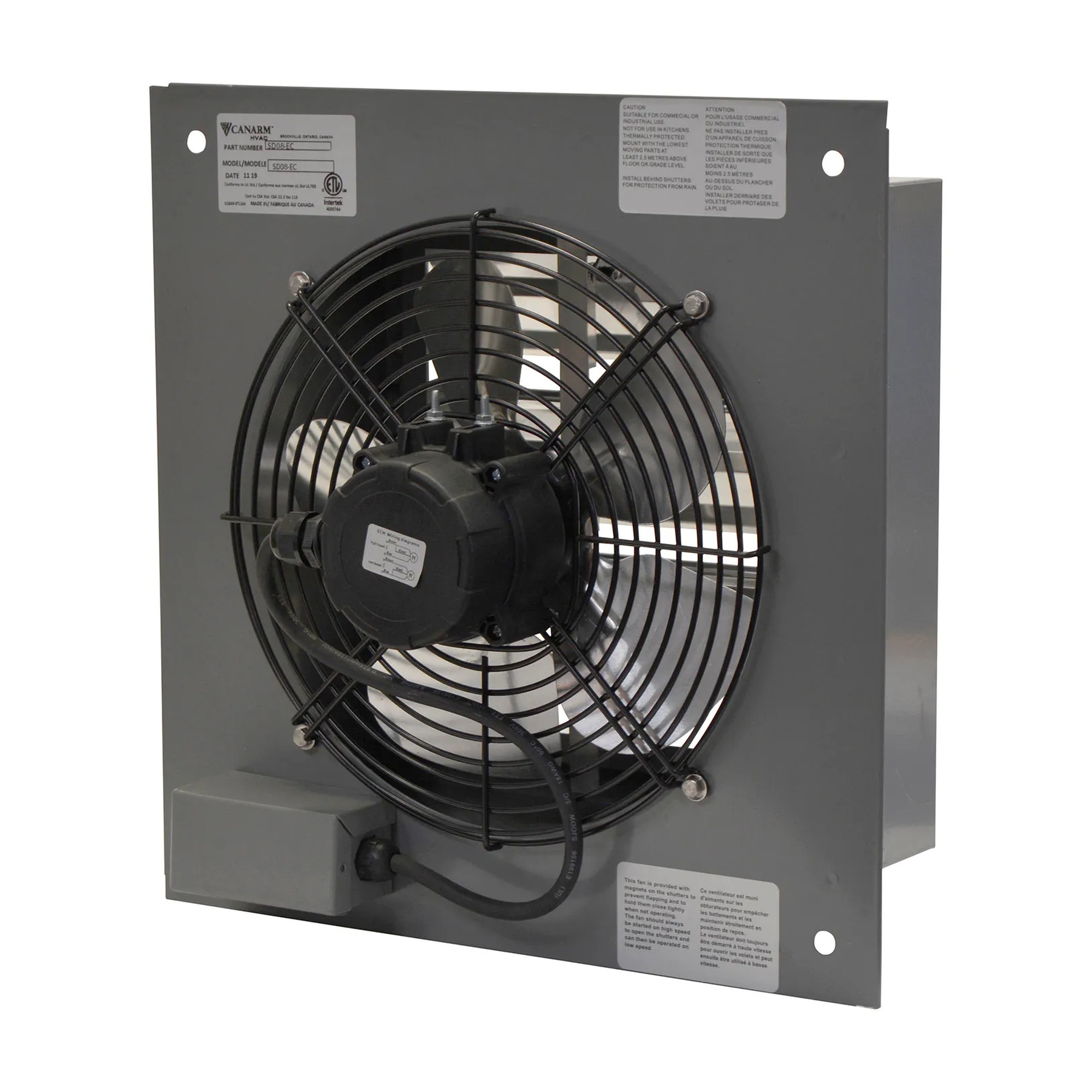 8-Inch Standard Wall Exhaust Fan, 360 CFM, 2-Speed, Single-Phase
