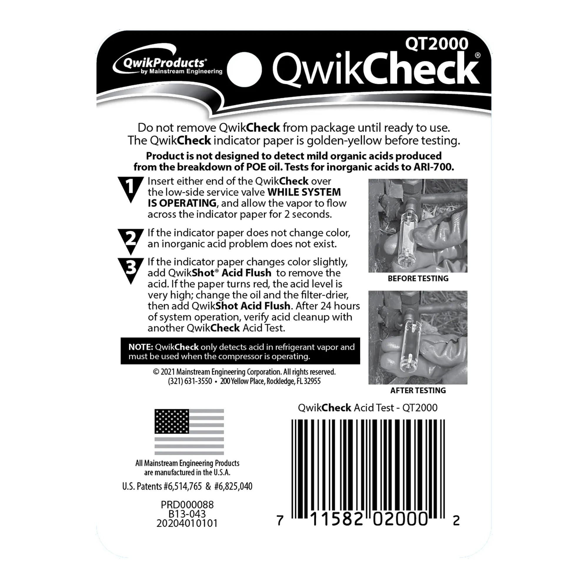 AC refrigerant and oil inorganic acid test kit