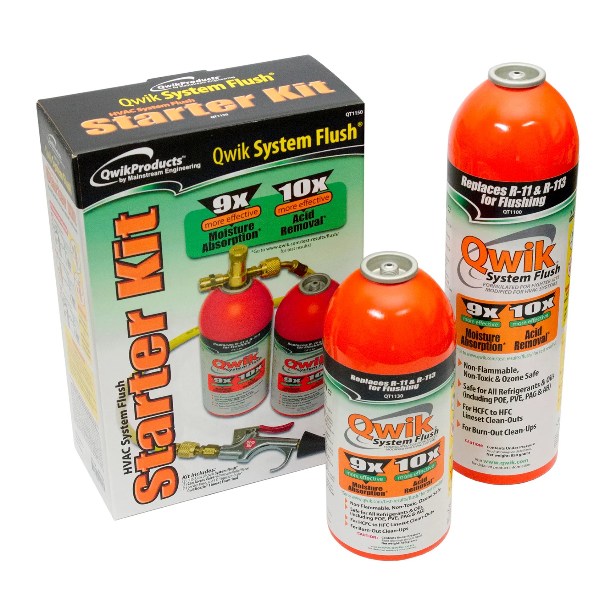 Refrigeration line set flush starter kit with two bottles and flushing accessories