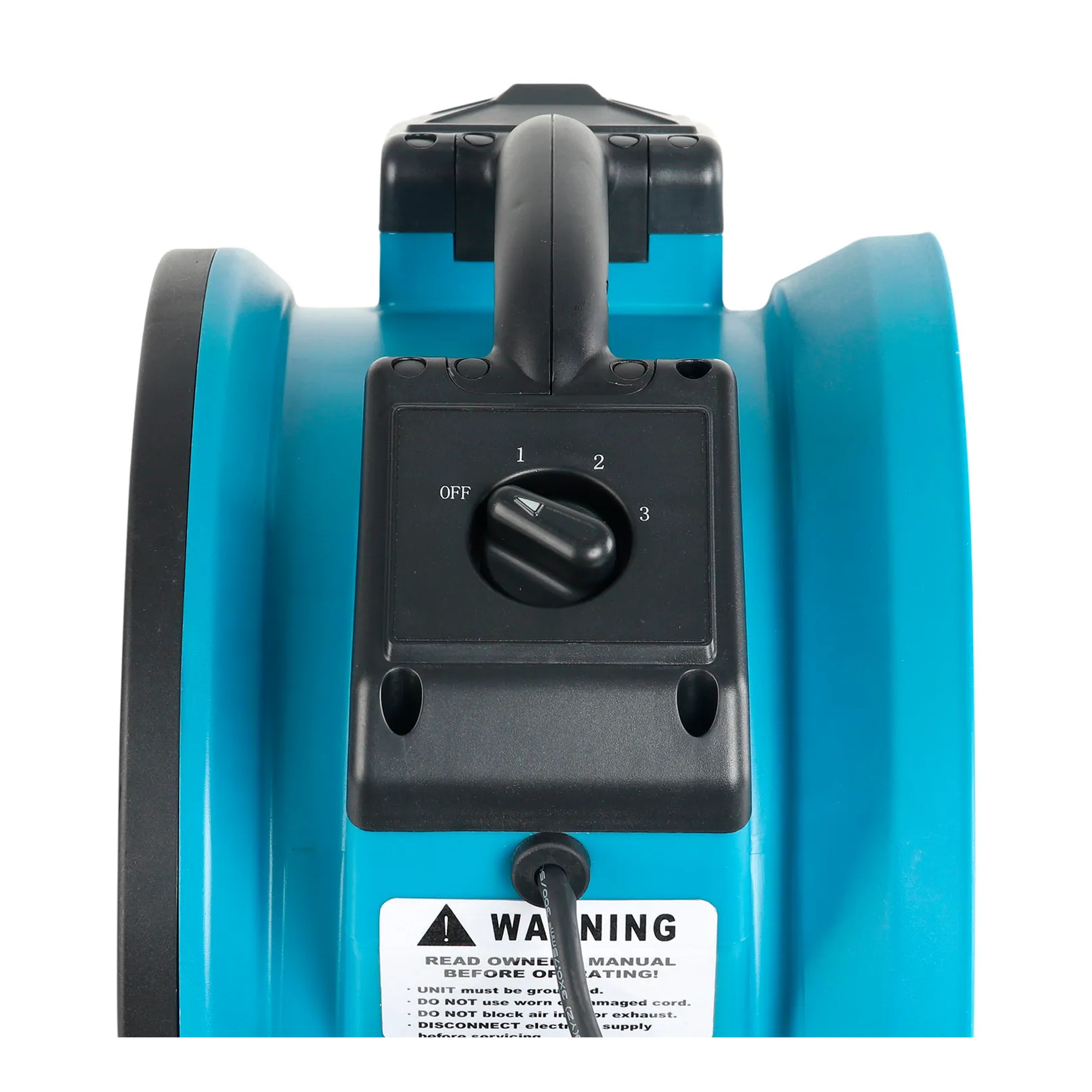 Blue portable outdoor misting fan with adjustable rack