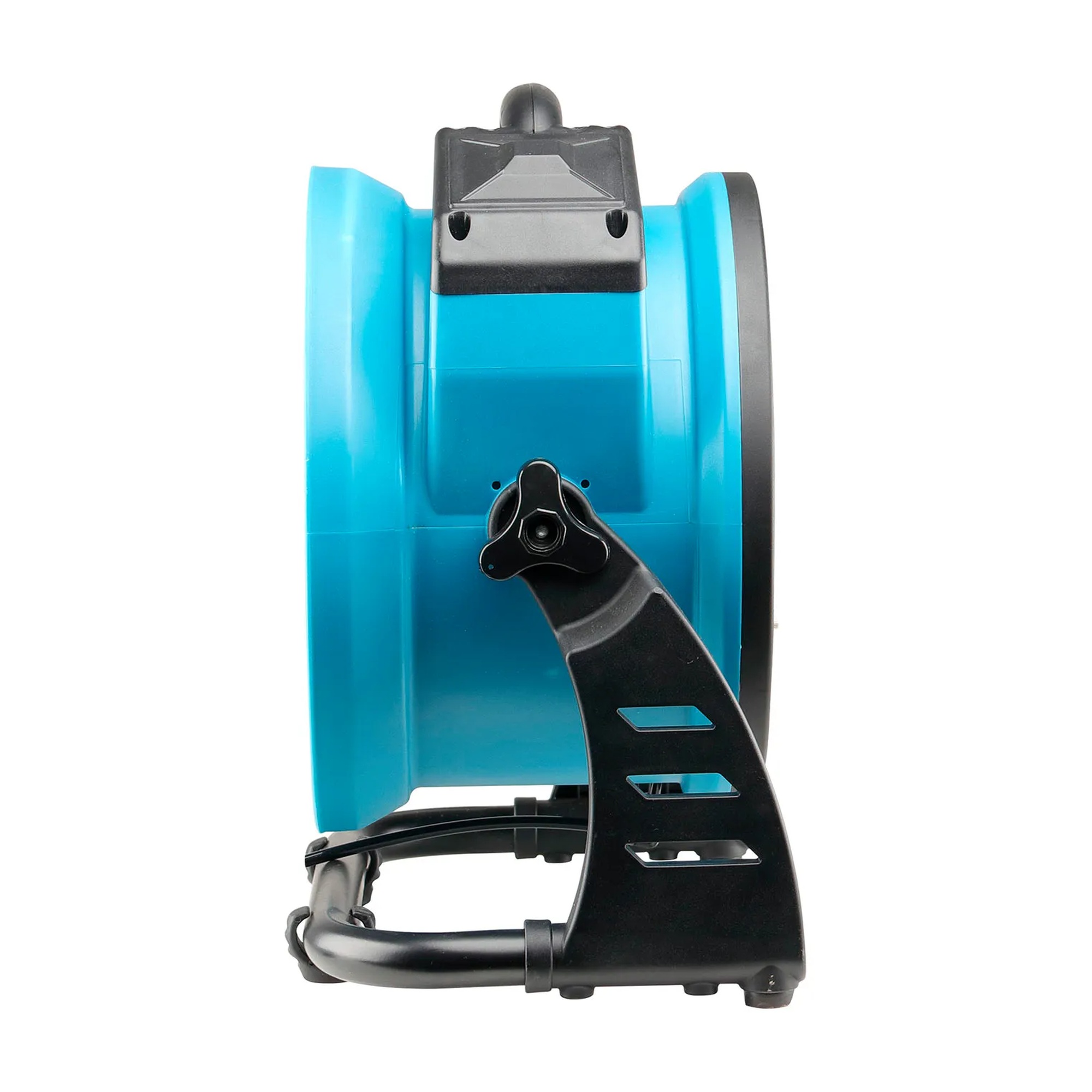 Blue portable outdoor misting fan with adjustable rack