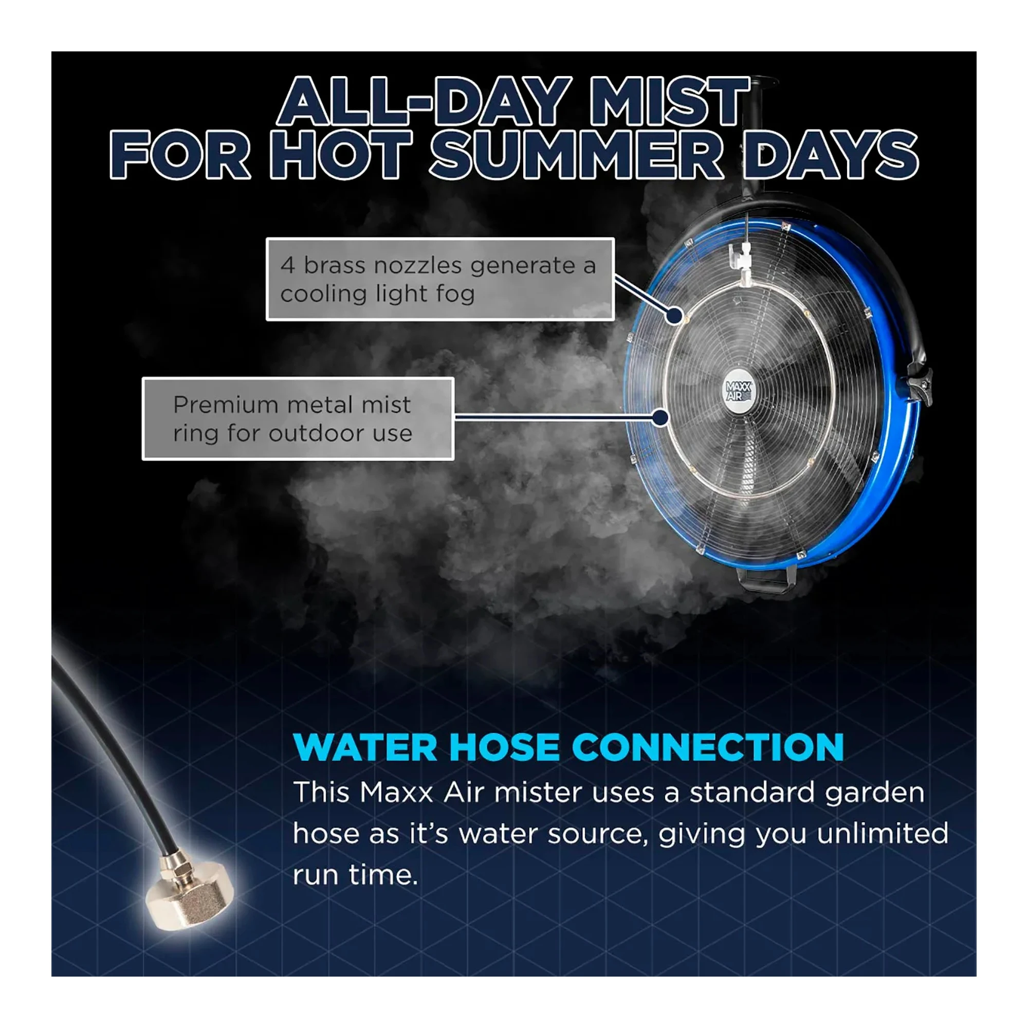 Blue 20-inch portable misting pedestal fan