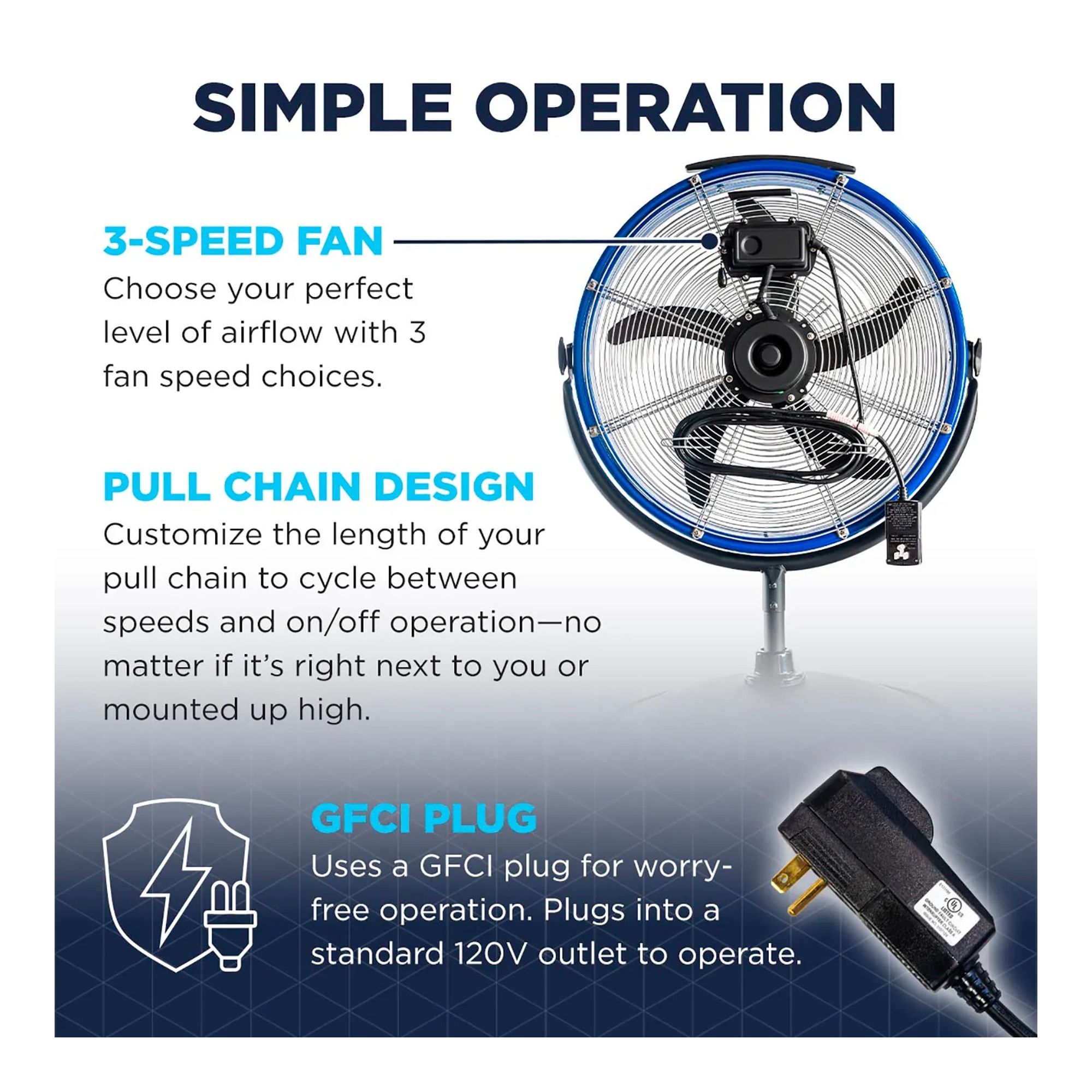 Blue 20-inch portable misting pedestal fan