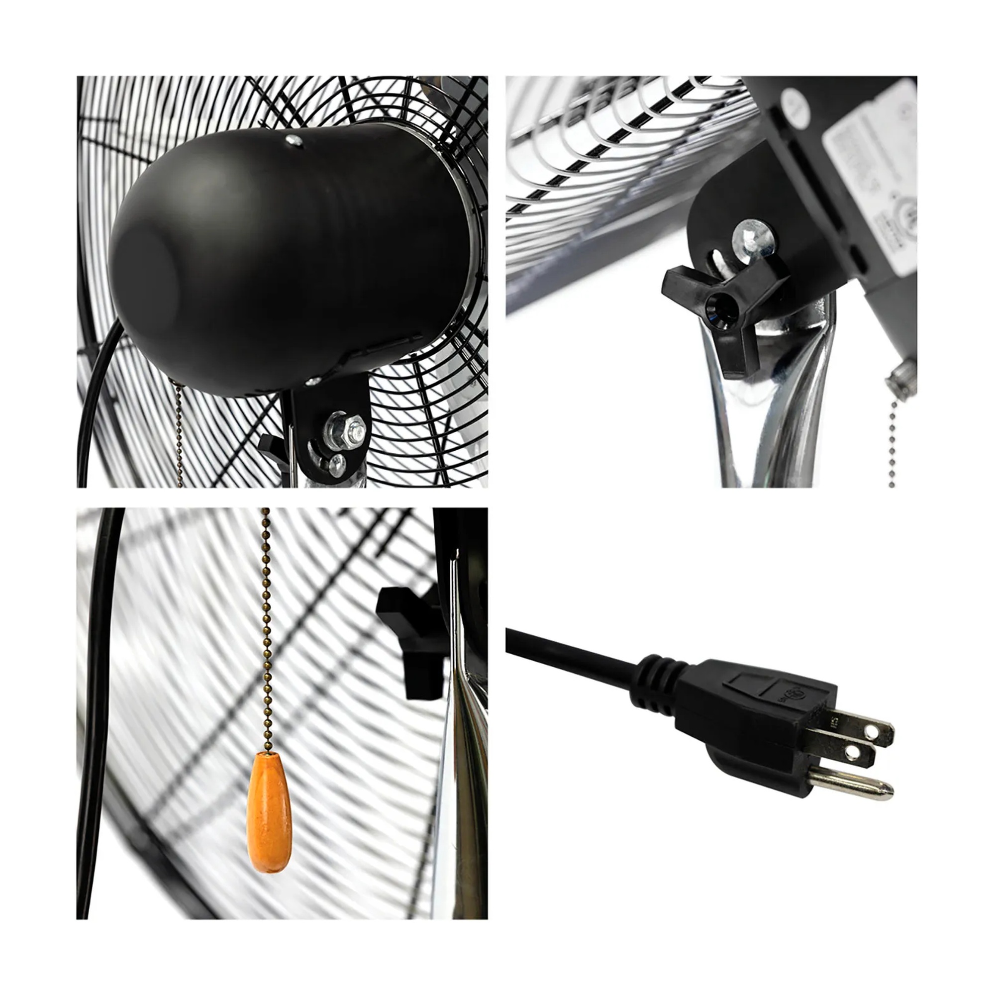 Black 30-inch adjustable-height pedestal fan with tilting head and wide base