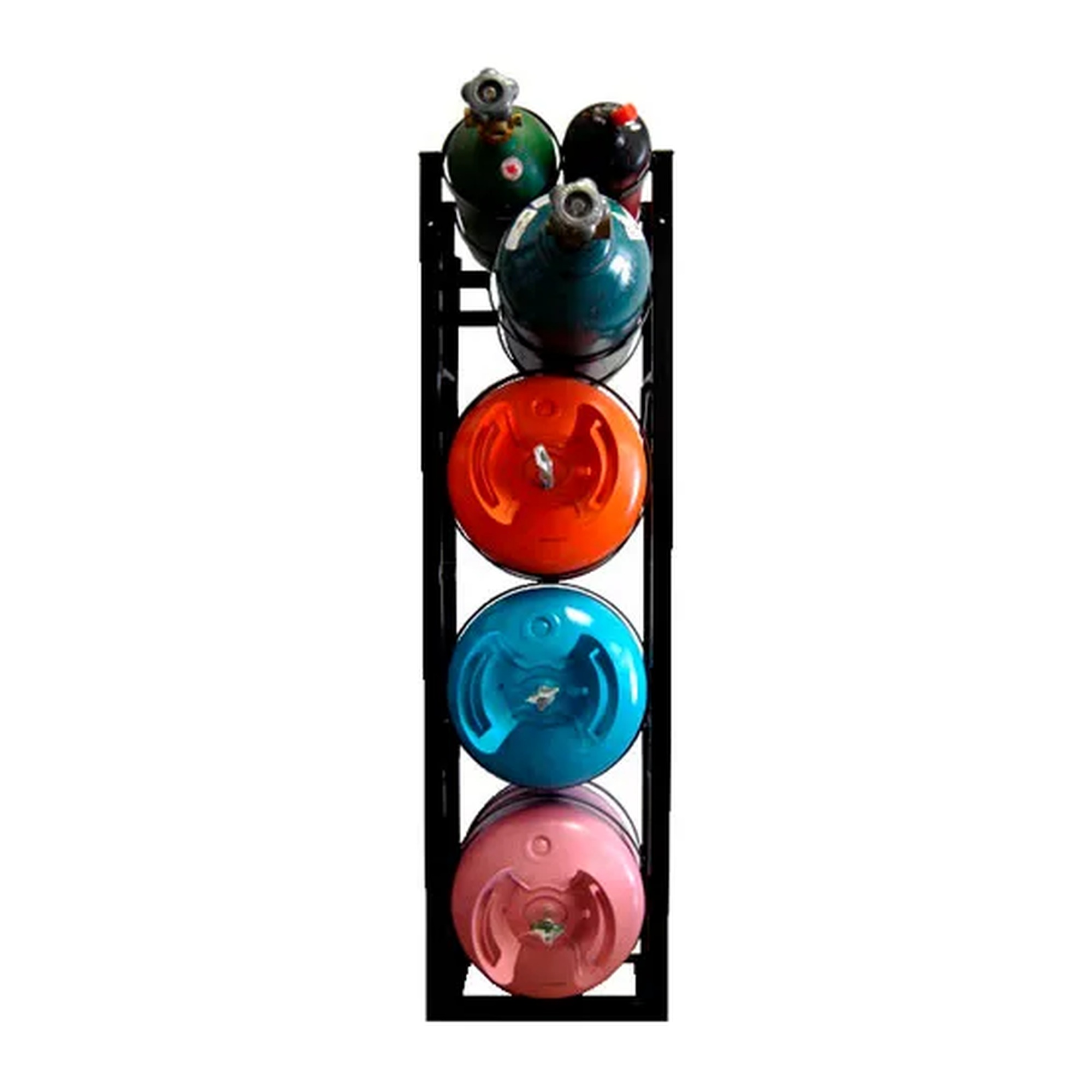 Black steel three-cylinder NAO tank rack with side hooks