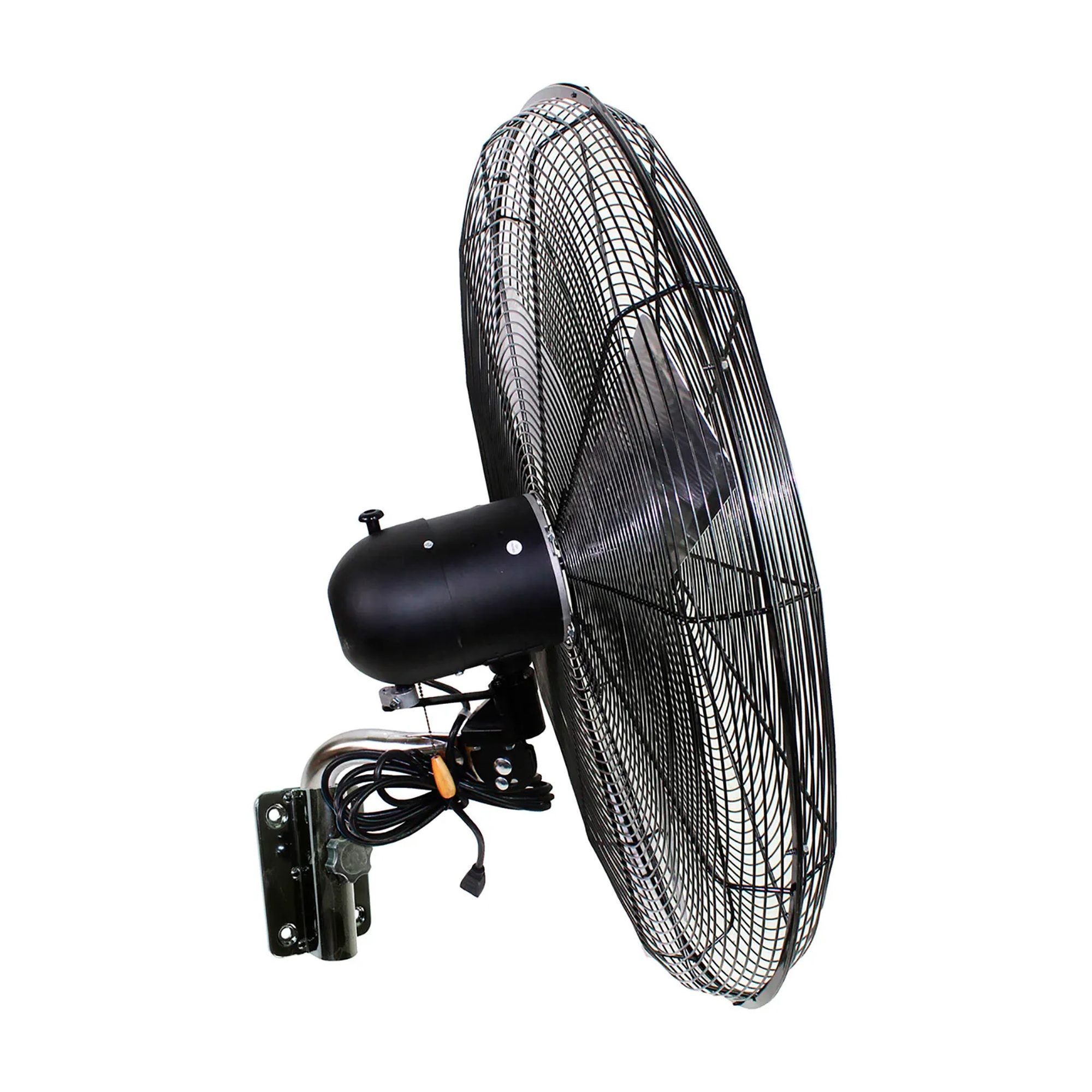 Black 30-inch industrial wall-mount oscillating fan with wall bracket