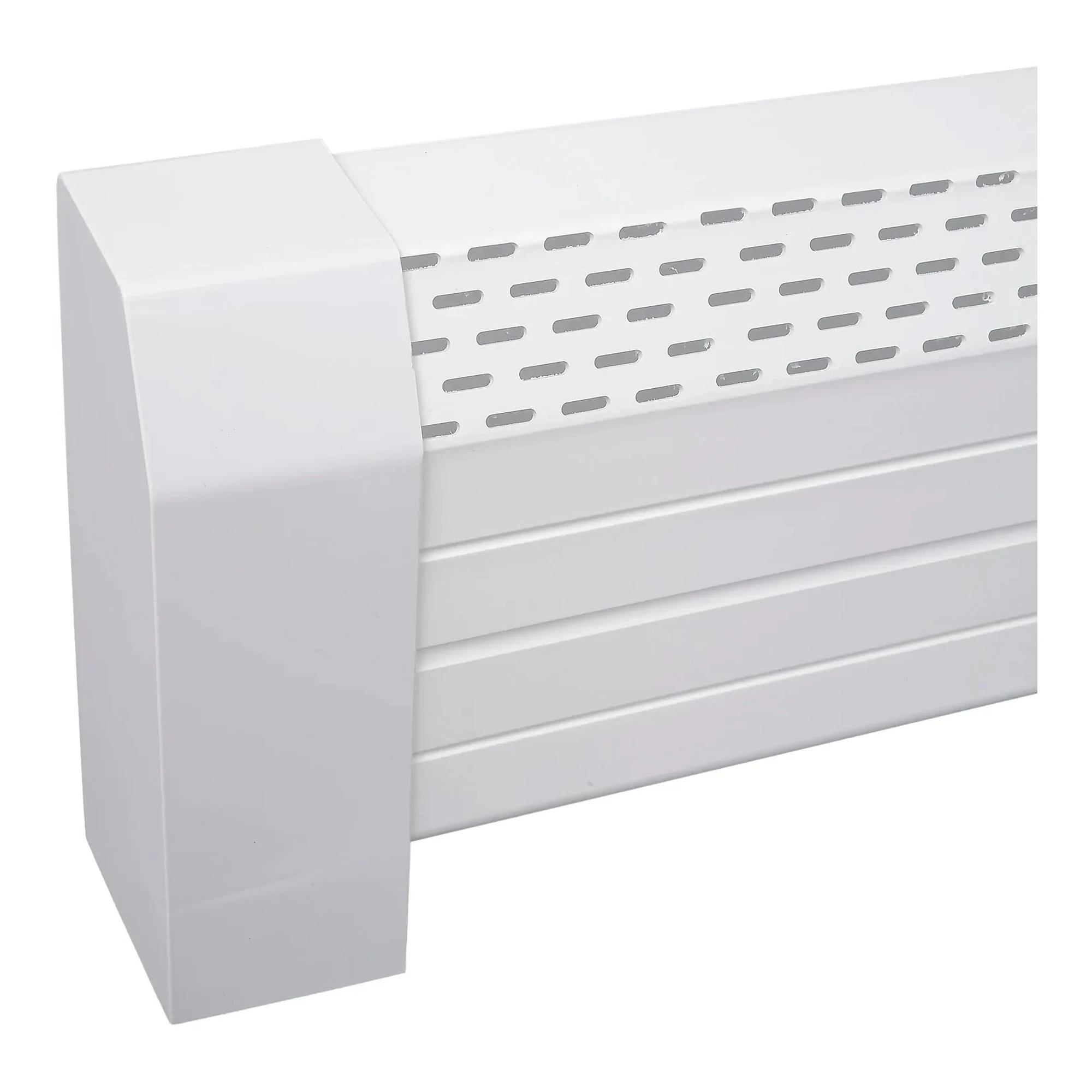 Plastic left end and wall cap for a hot water hydronic baseboard cover