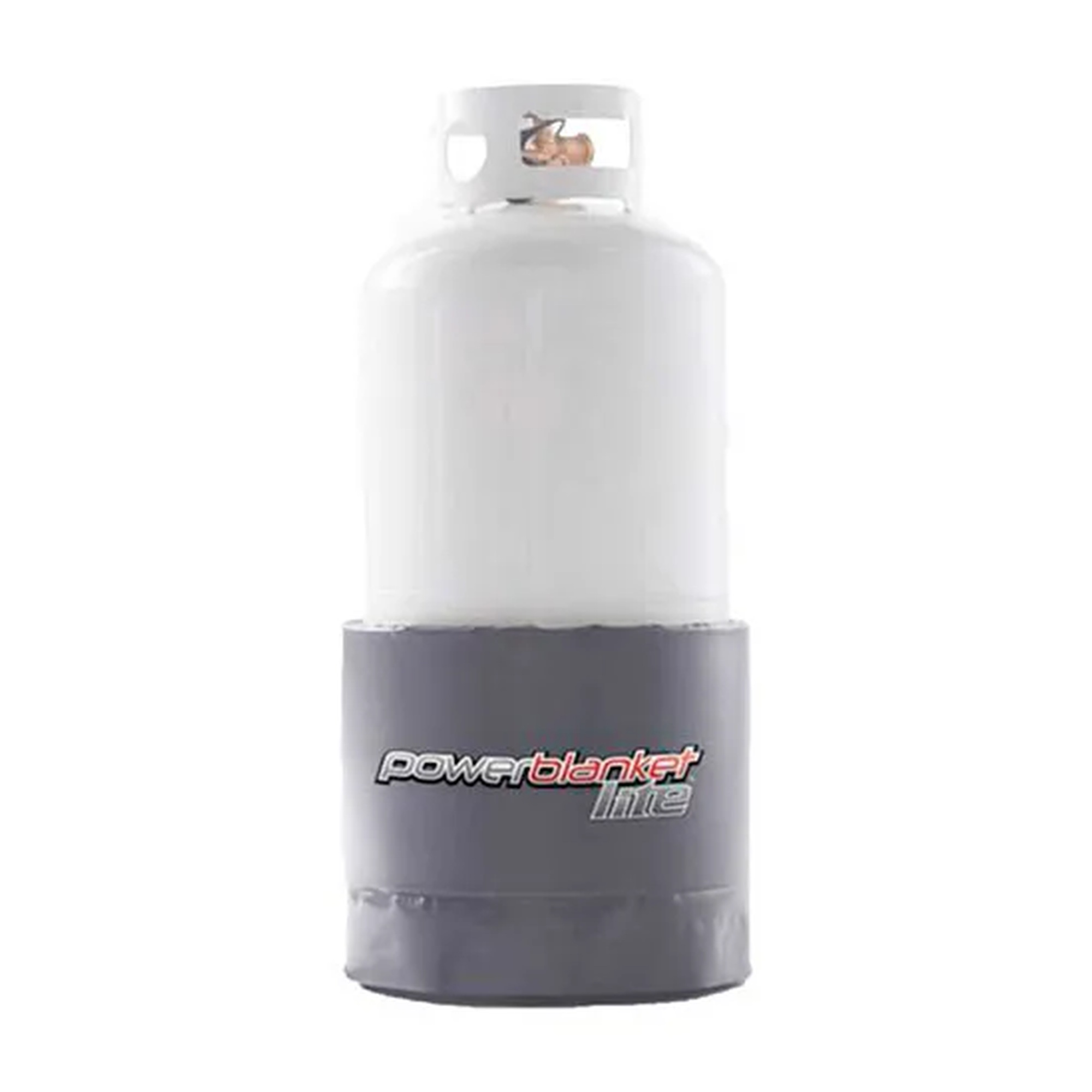 Gray insulated band-style heat blanket for 20 to 40 lb gas cylinders