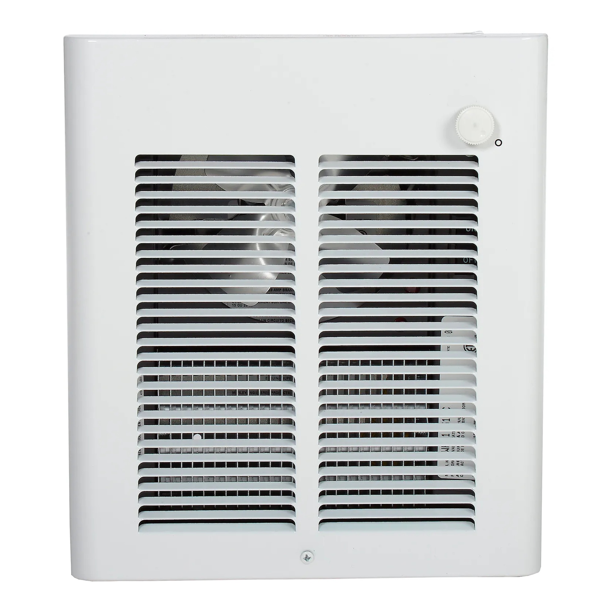 White fan-forced electric wall heater with front grille