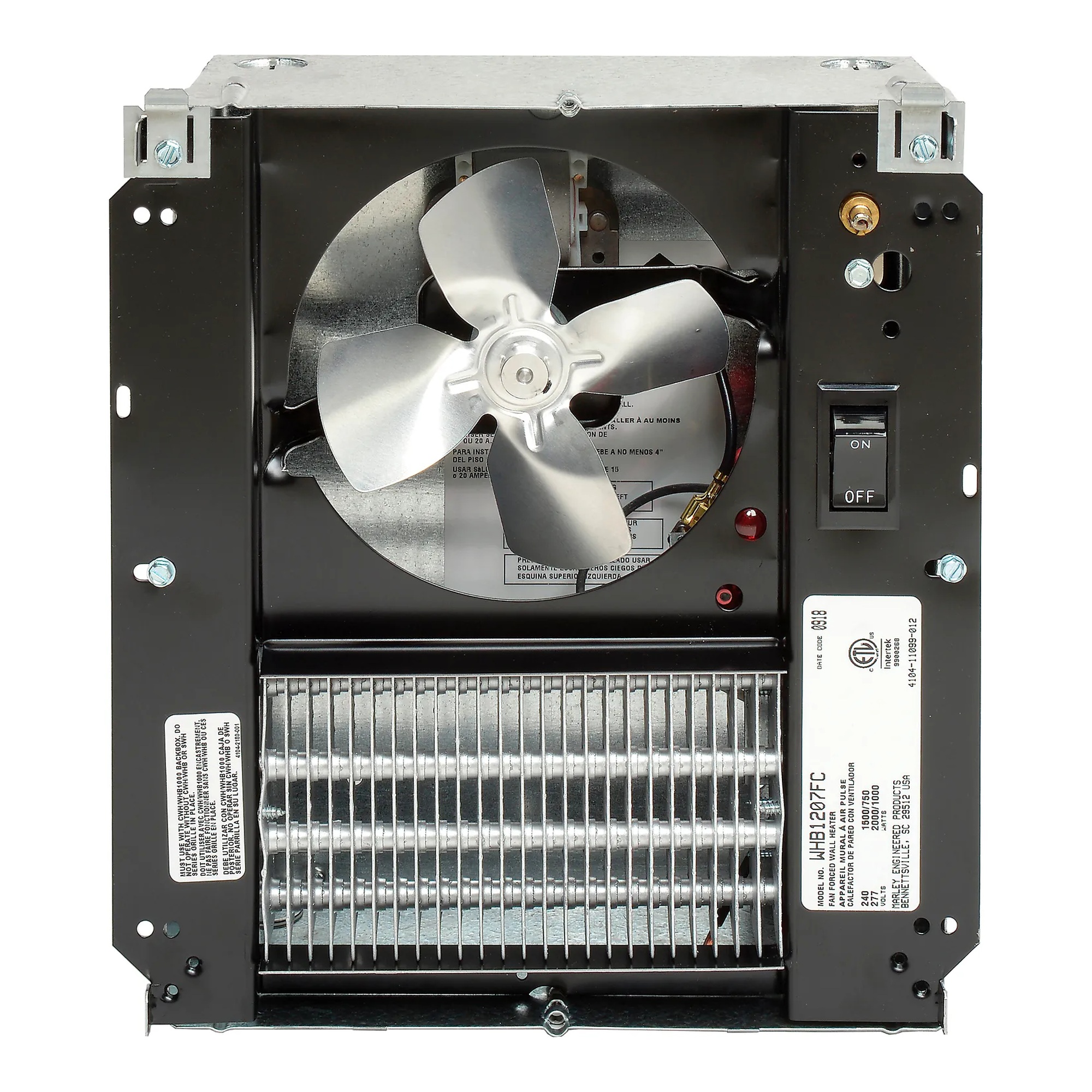 White fan-forced electric wall heater with front grille