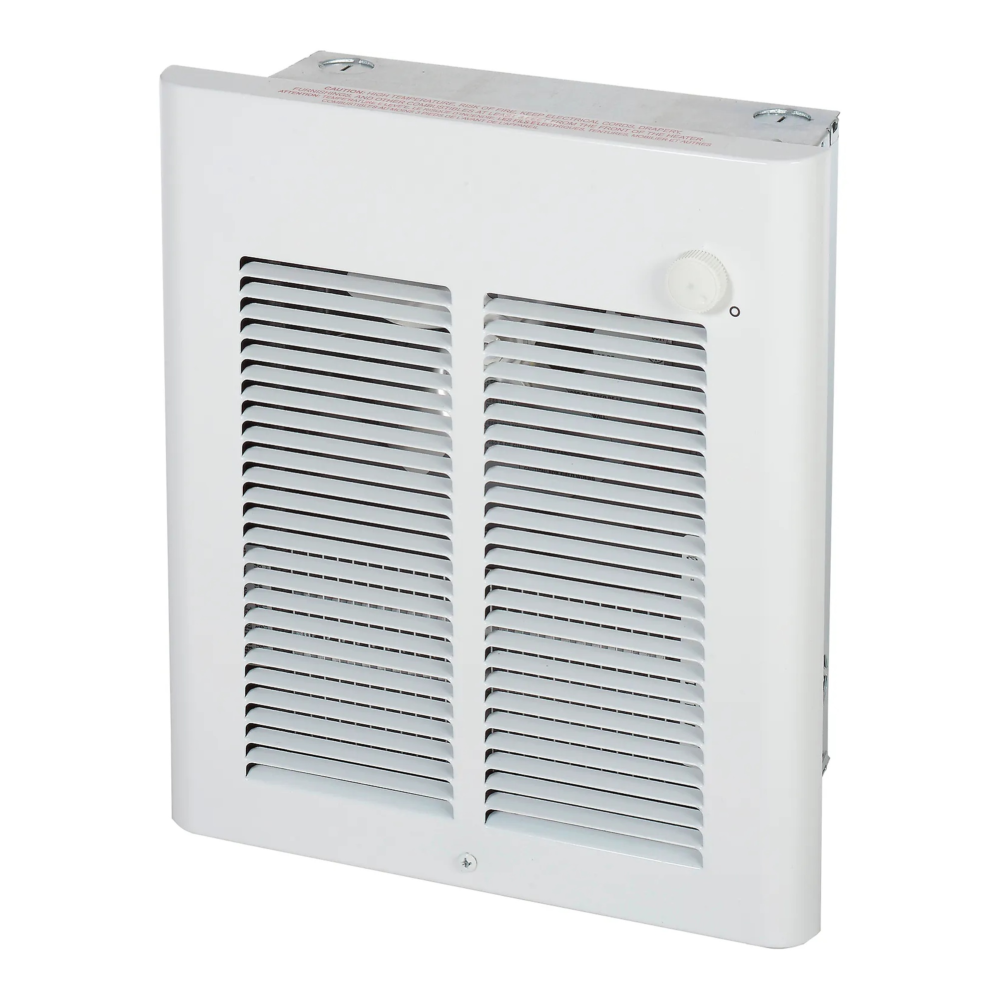 White fan-forced electric wall heater with front grille