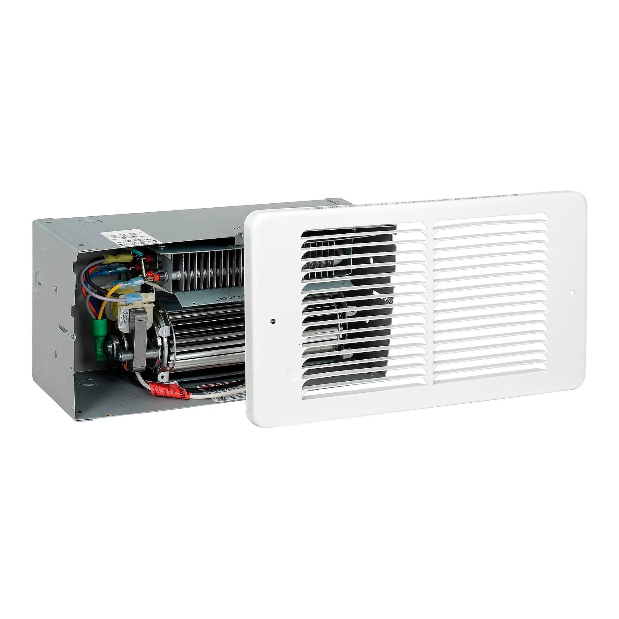 White compact electric wall heater with front grille