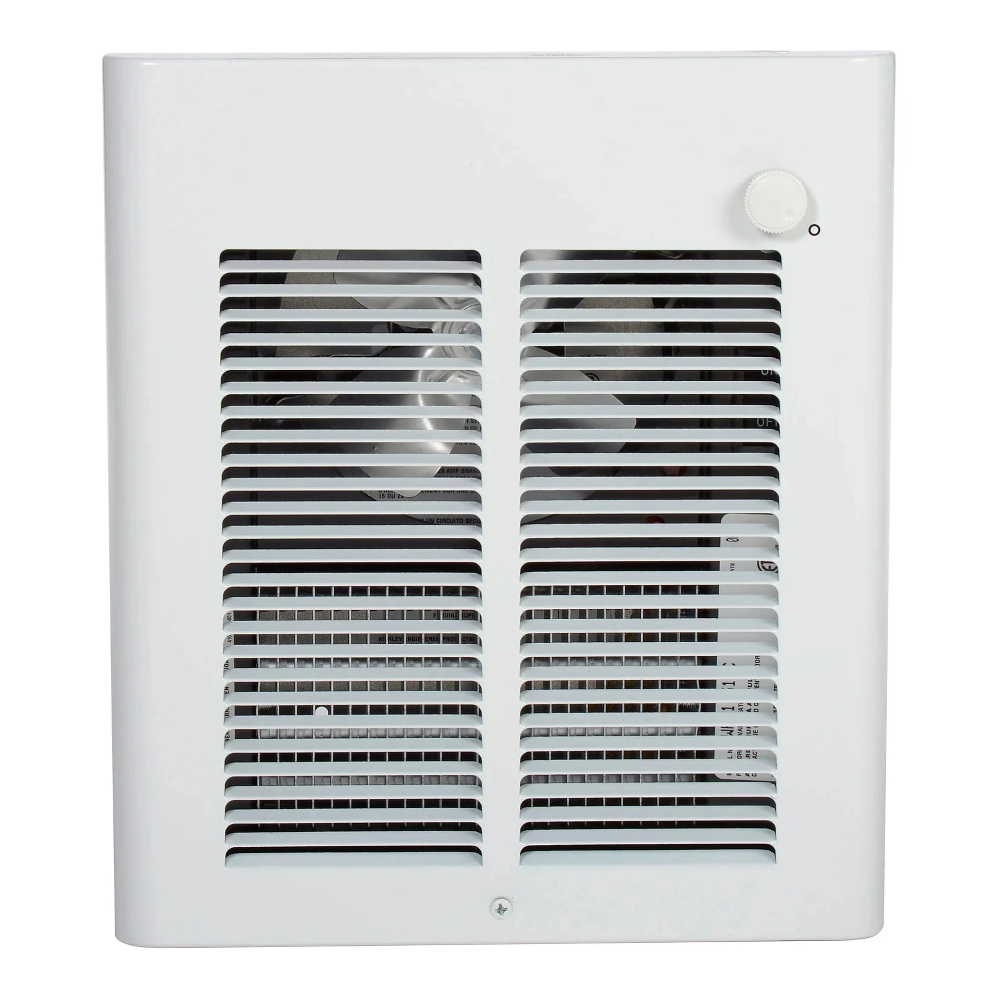 White fan-forced 1500W 120V electric wall heater with grille