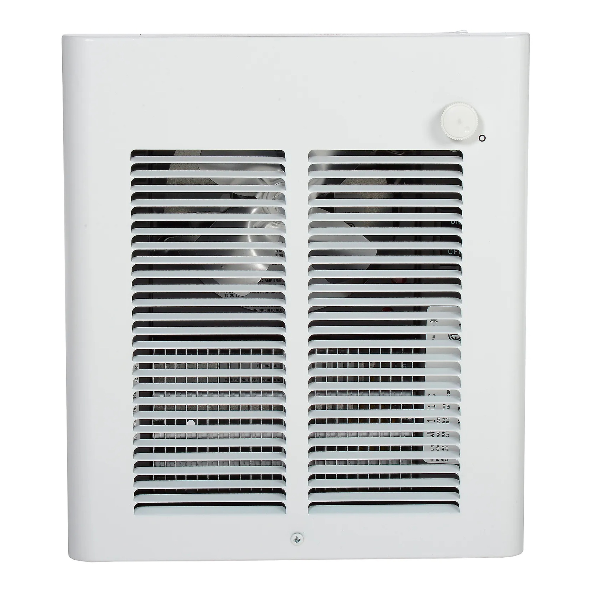 White fan-forced electric wall heater with front grille