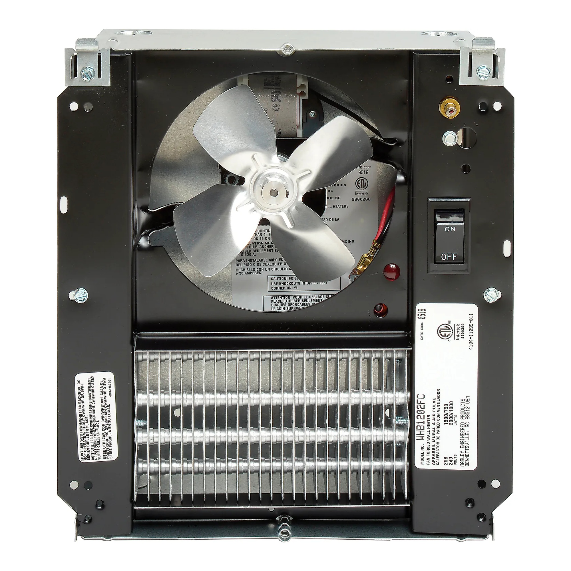 White fan-forced electric wall heater with front grille