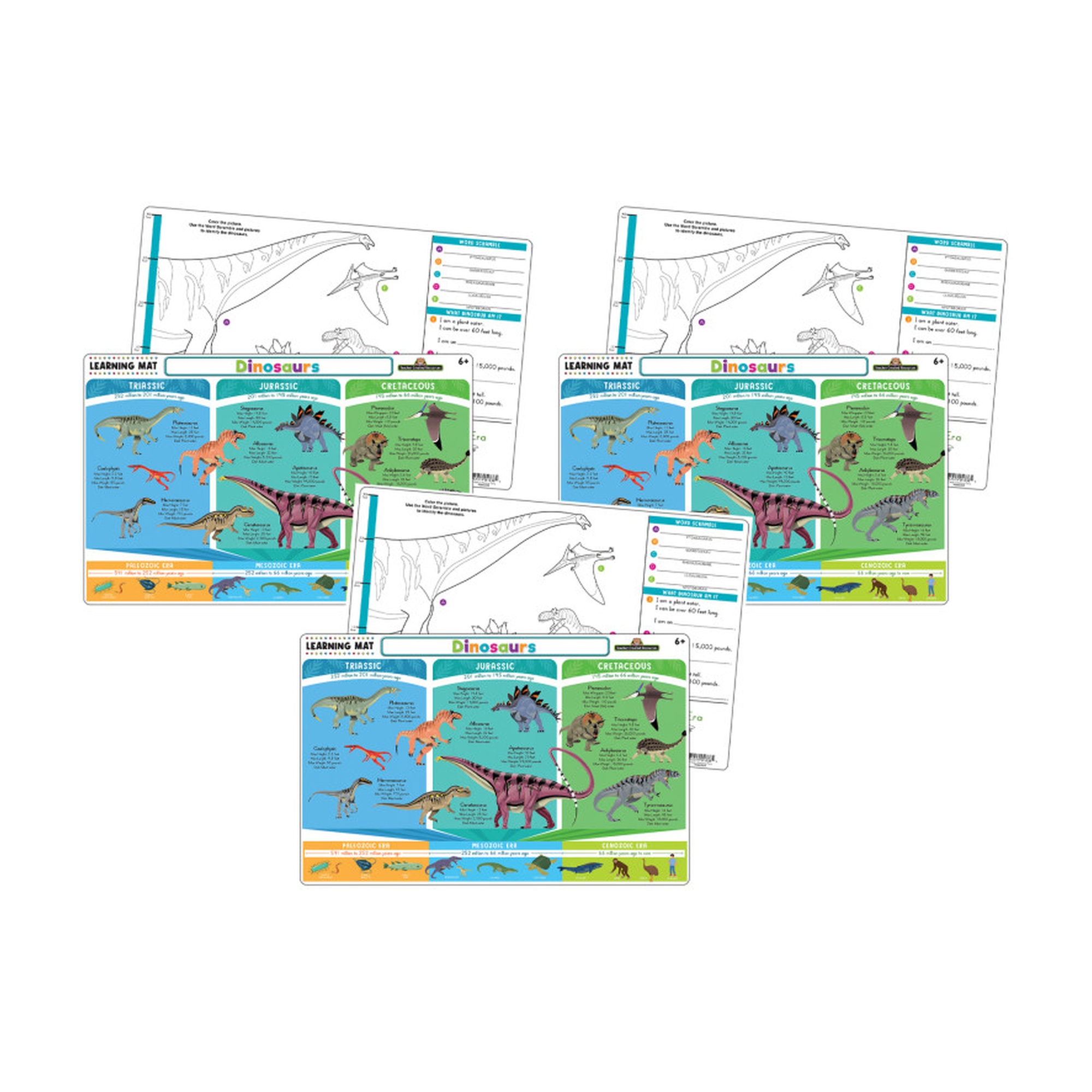 Dinosaur Dry-Erase Learning Mats, 3-Pack