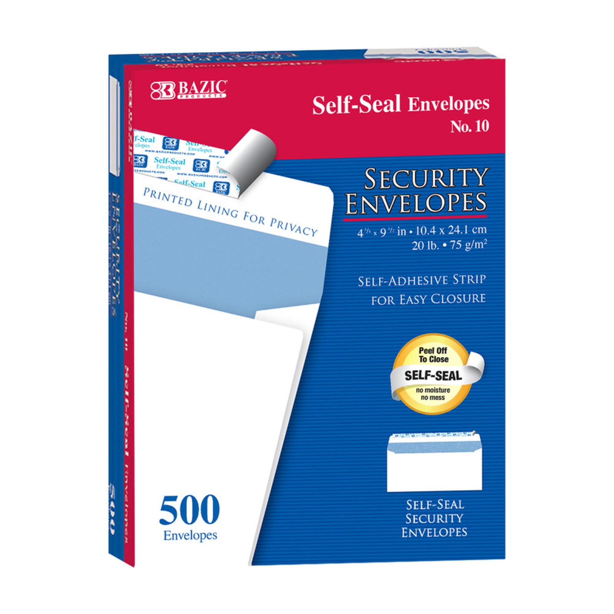 #10 Self-Seal Security Envelopes, White, Box of 500