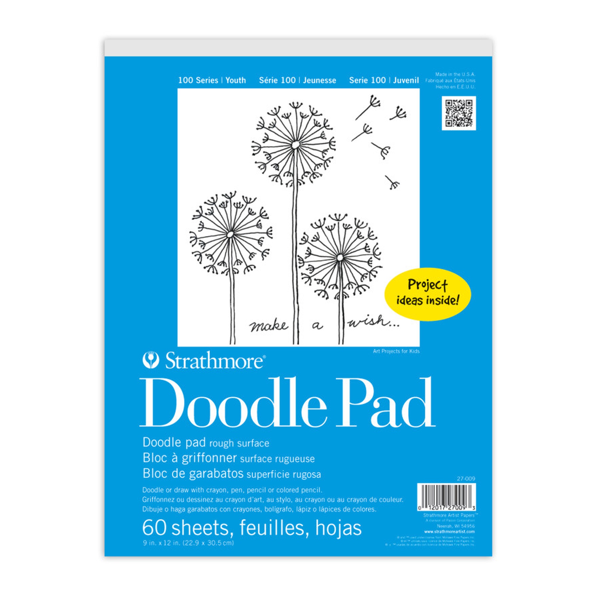 100 Series Doodle Paper Pad, 9 x 12 Inches, White, 60 Sheets