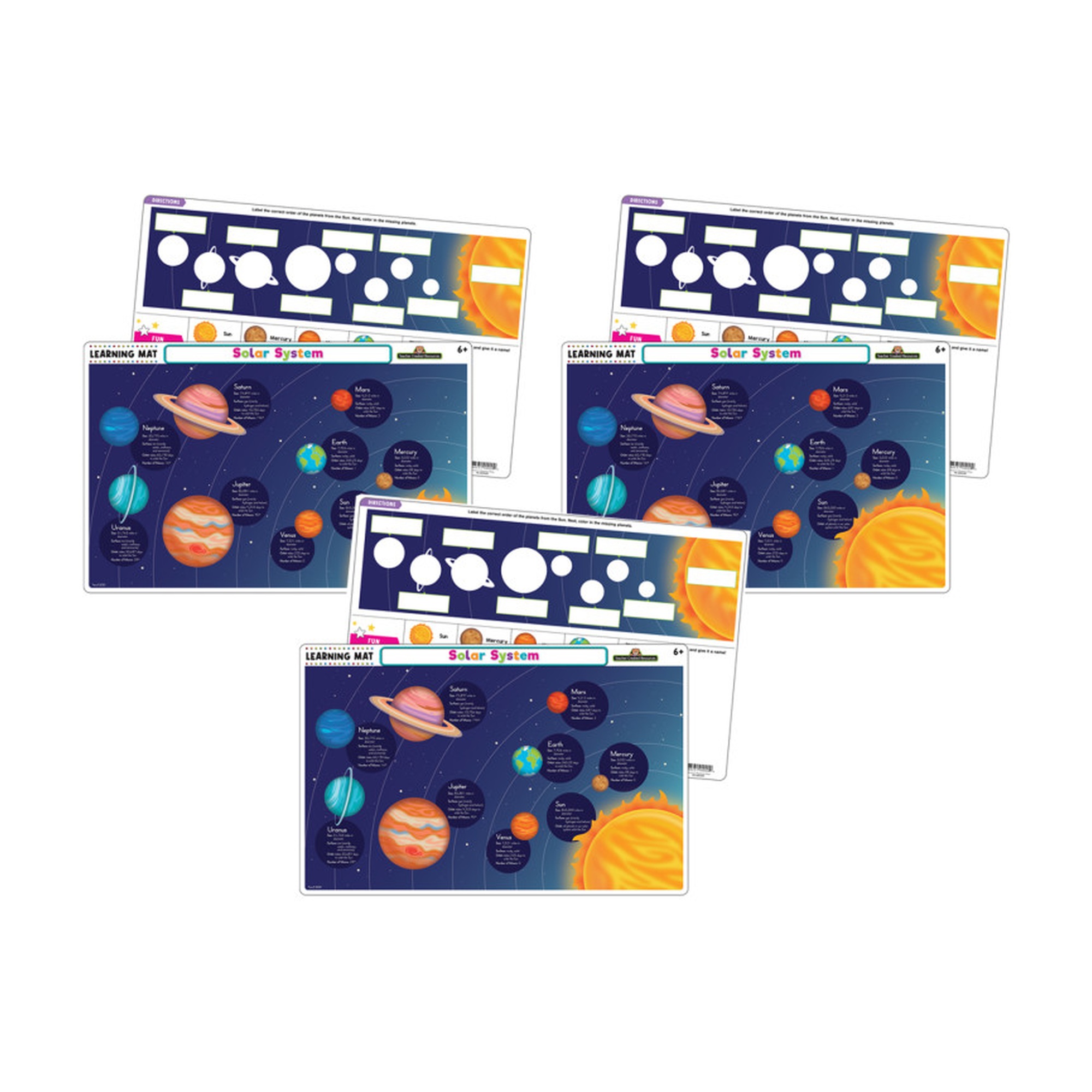 Solar System Dry-Erase Learning Mats, 3-Pack