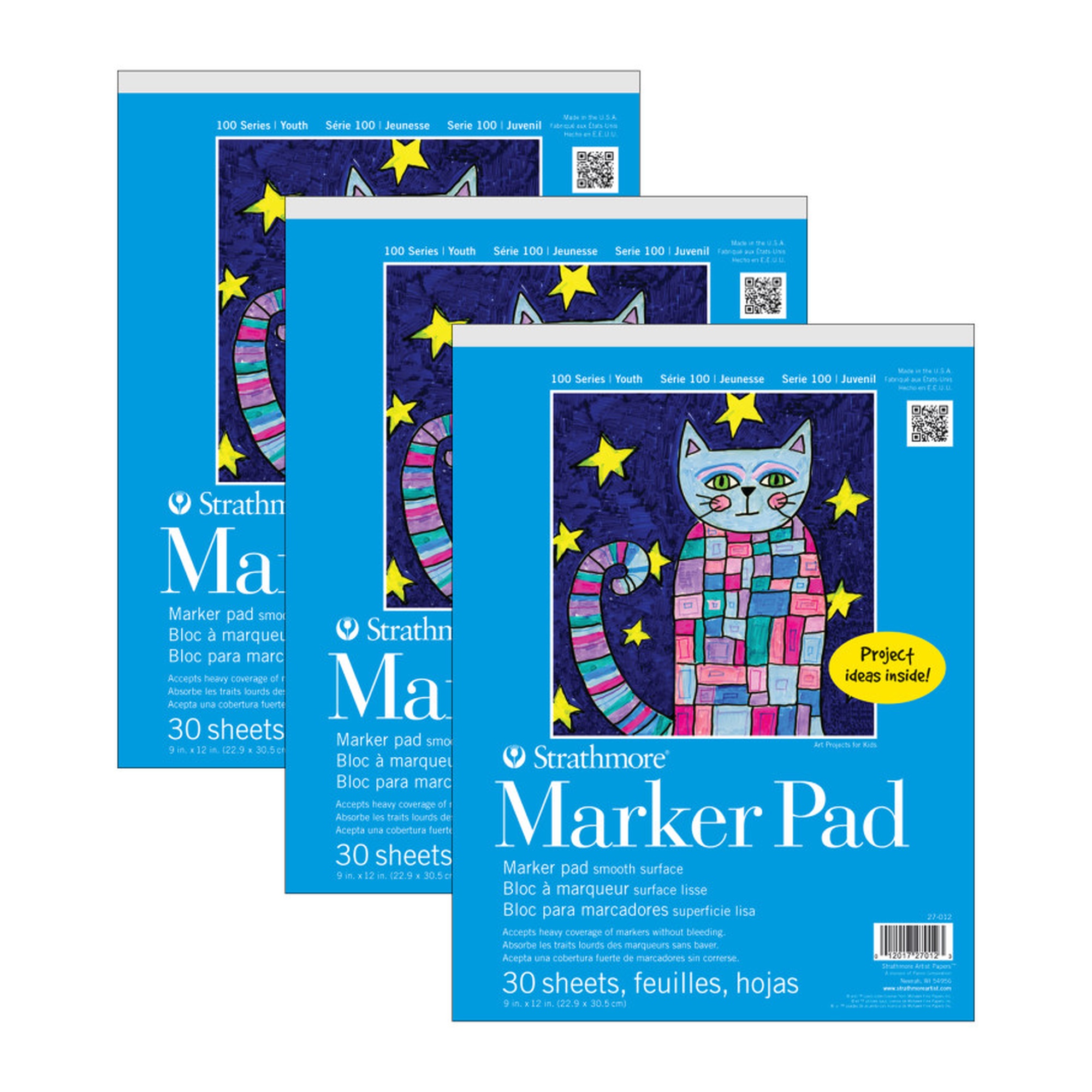 100 Series Marker Paper Pads, 9 x 12 in., 30 Sheets Each, Pack of 3