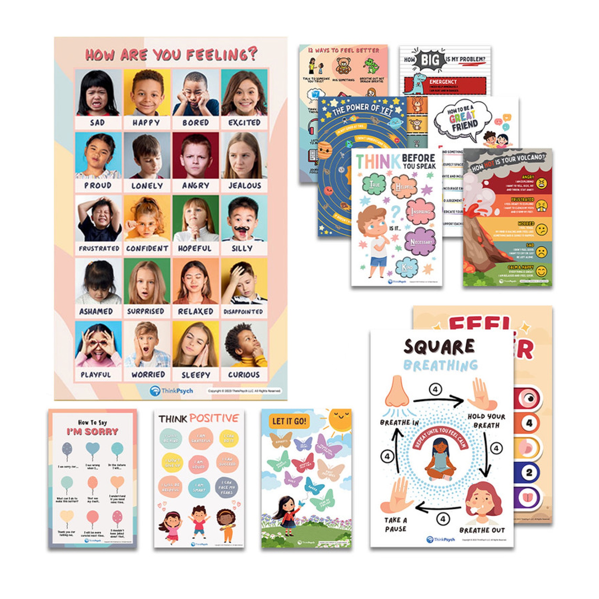 Bilingual Feelings & Life Skills Poster Set for Kids, 11 x 17 in., Set of 12