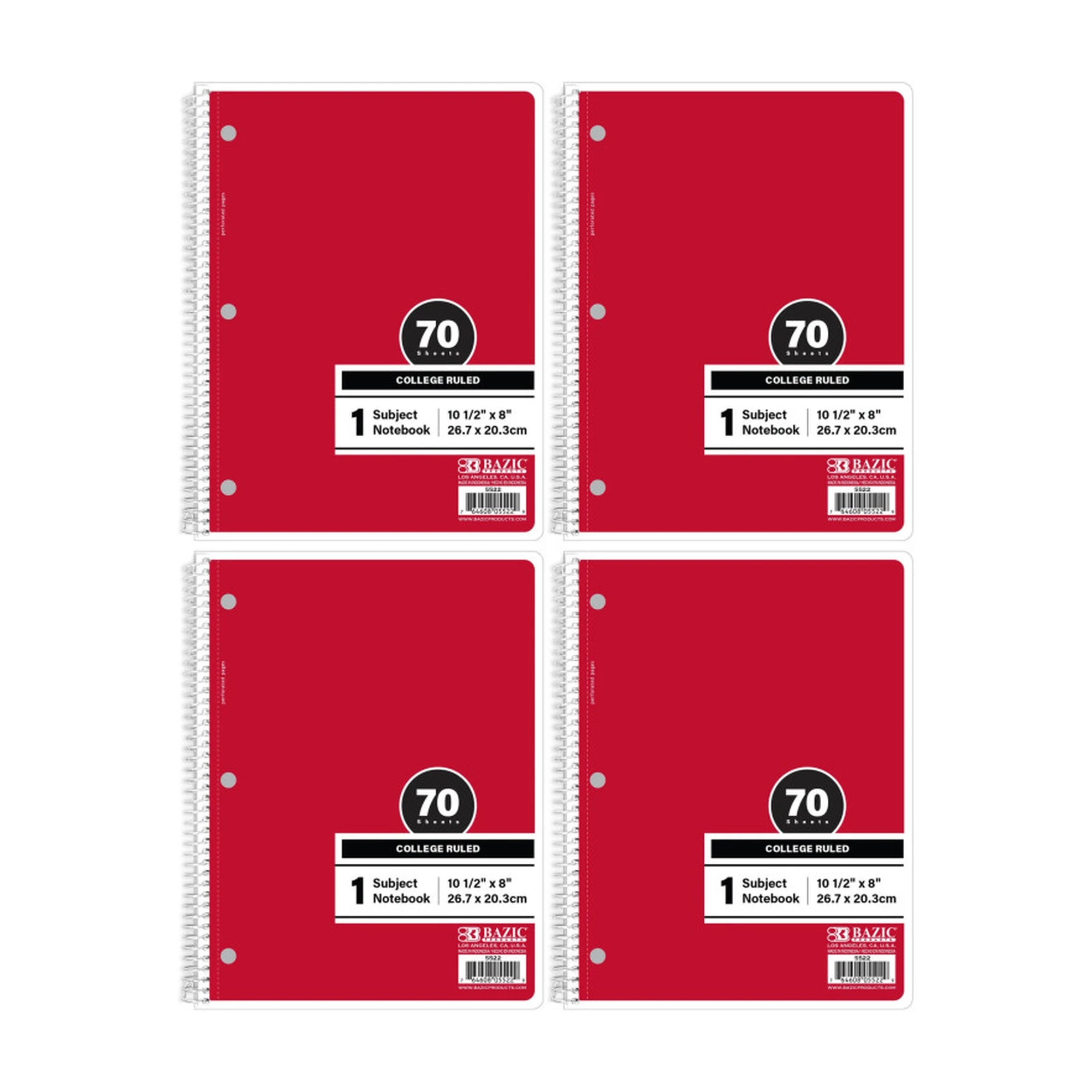 Red College-Ruled Spiral Notebooks, 70 Count, 4 Pack