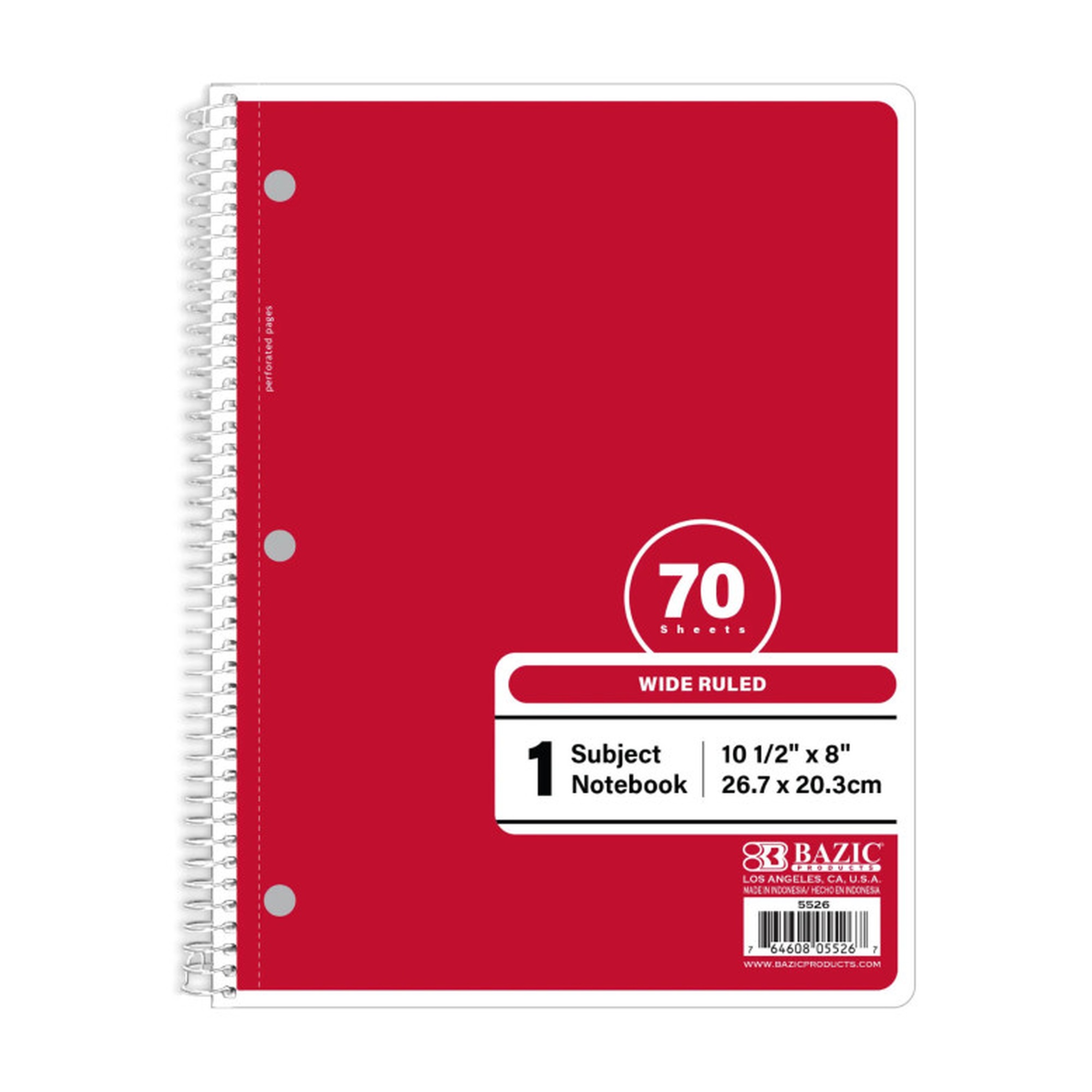 Red Wide-Ruled 1-Subject Spiral Notebook, 70 Count