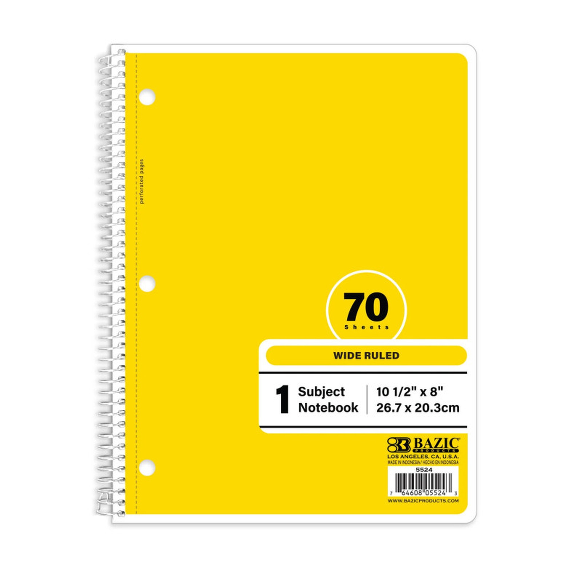 Yellow 1-Subject Wide-Ruled Spiral Notebook, 70 Count