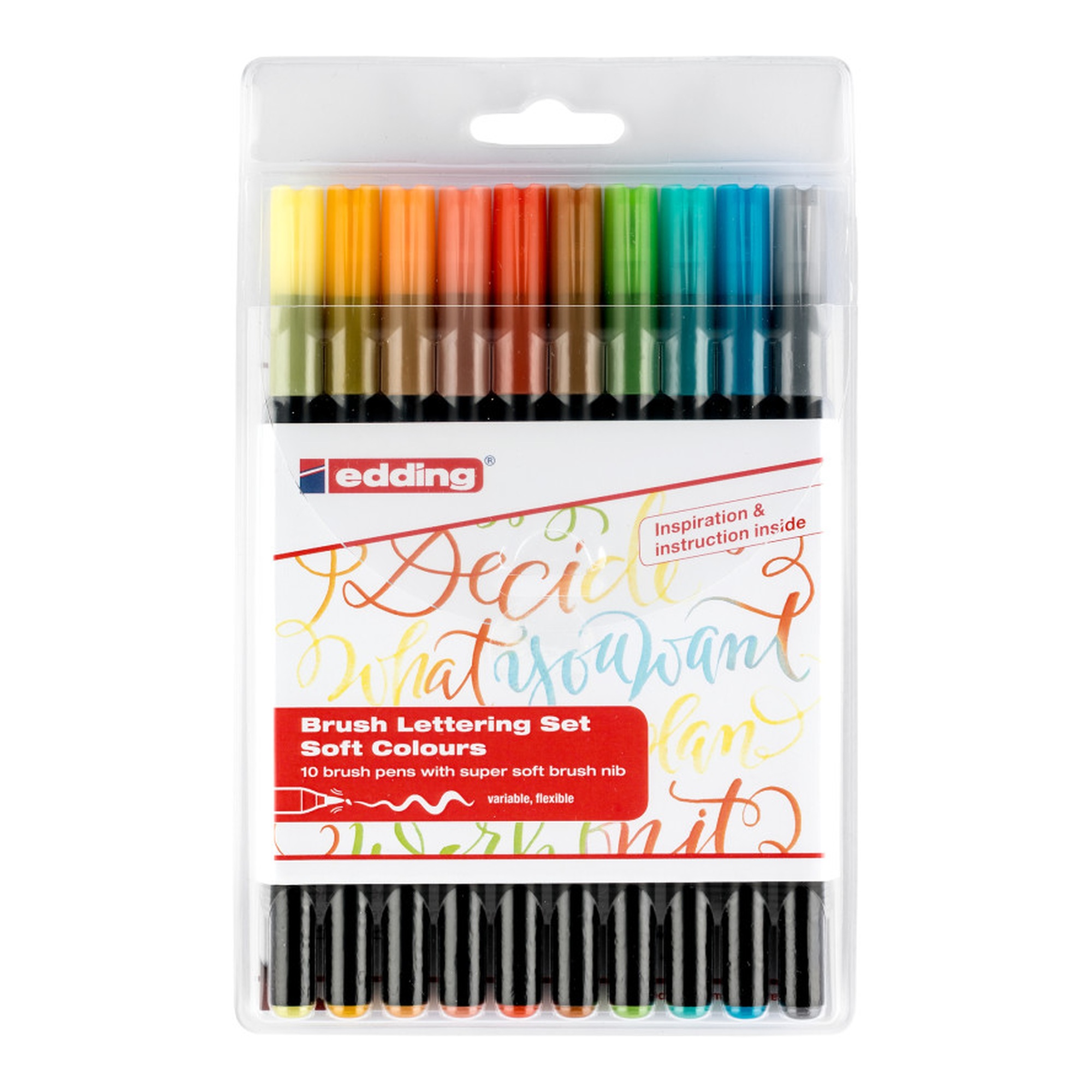 Brush Pen Lettering Starter Set, Assorted Colors, 10/Set