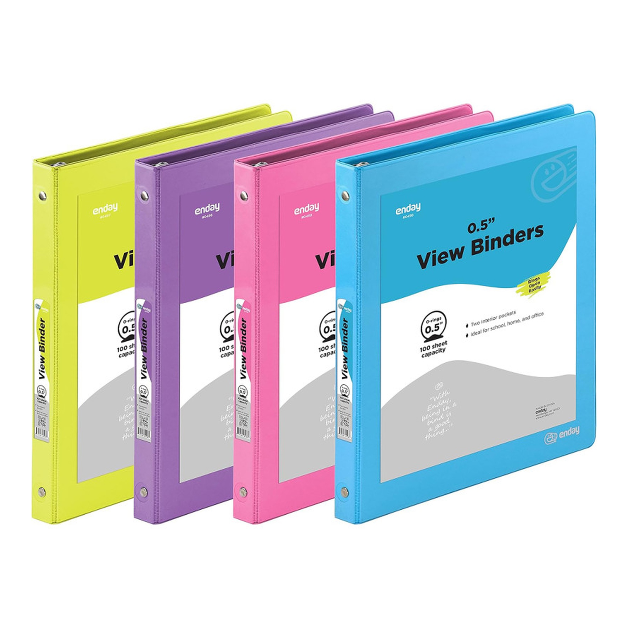 Assorted Color 1/2-Inch 3-Ring View Binders, 4-Pack