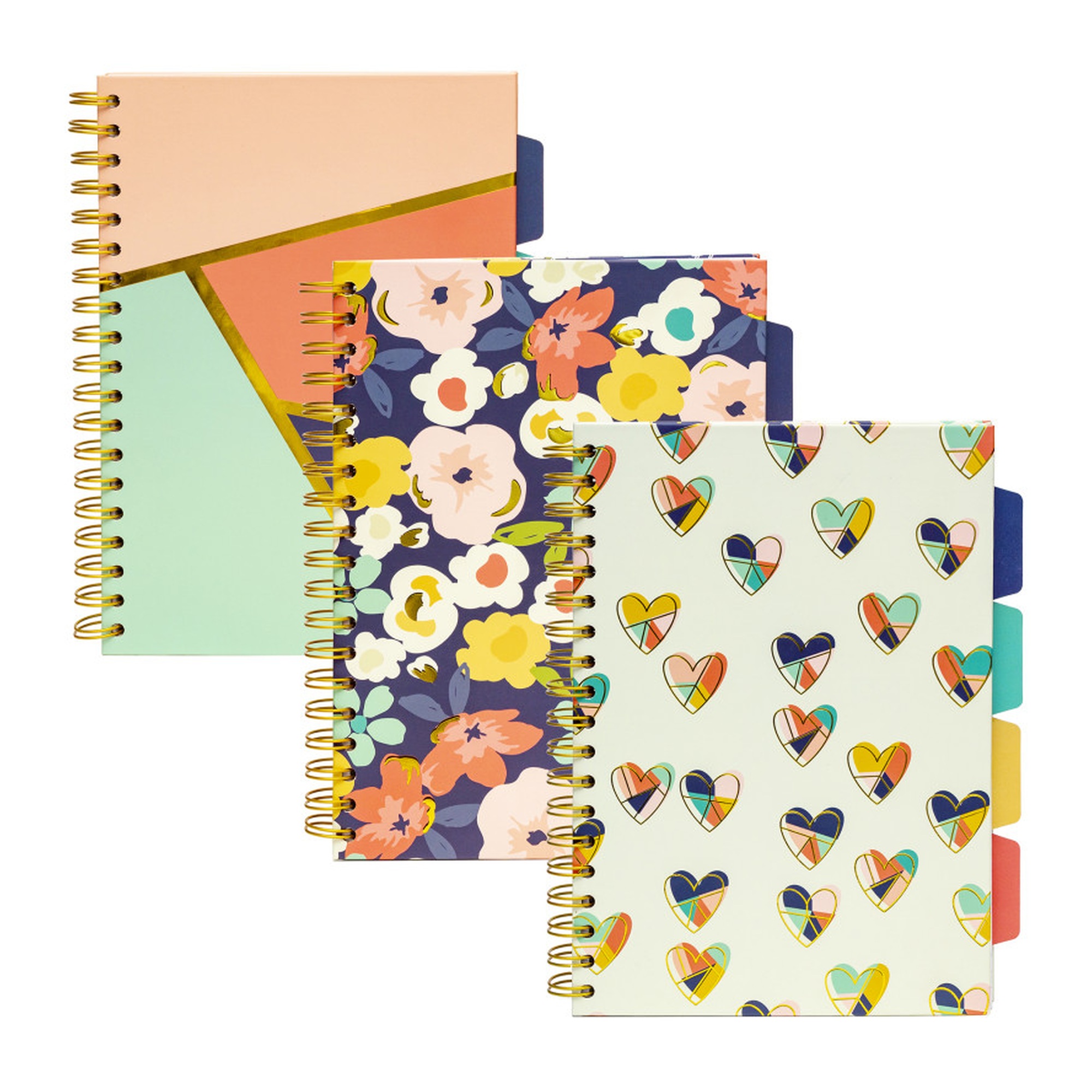 B5 Five-Subject Divider Notebooks, Floral Assortment, 200 Pages, 3-Pack