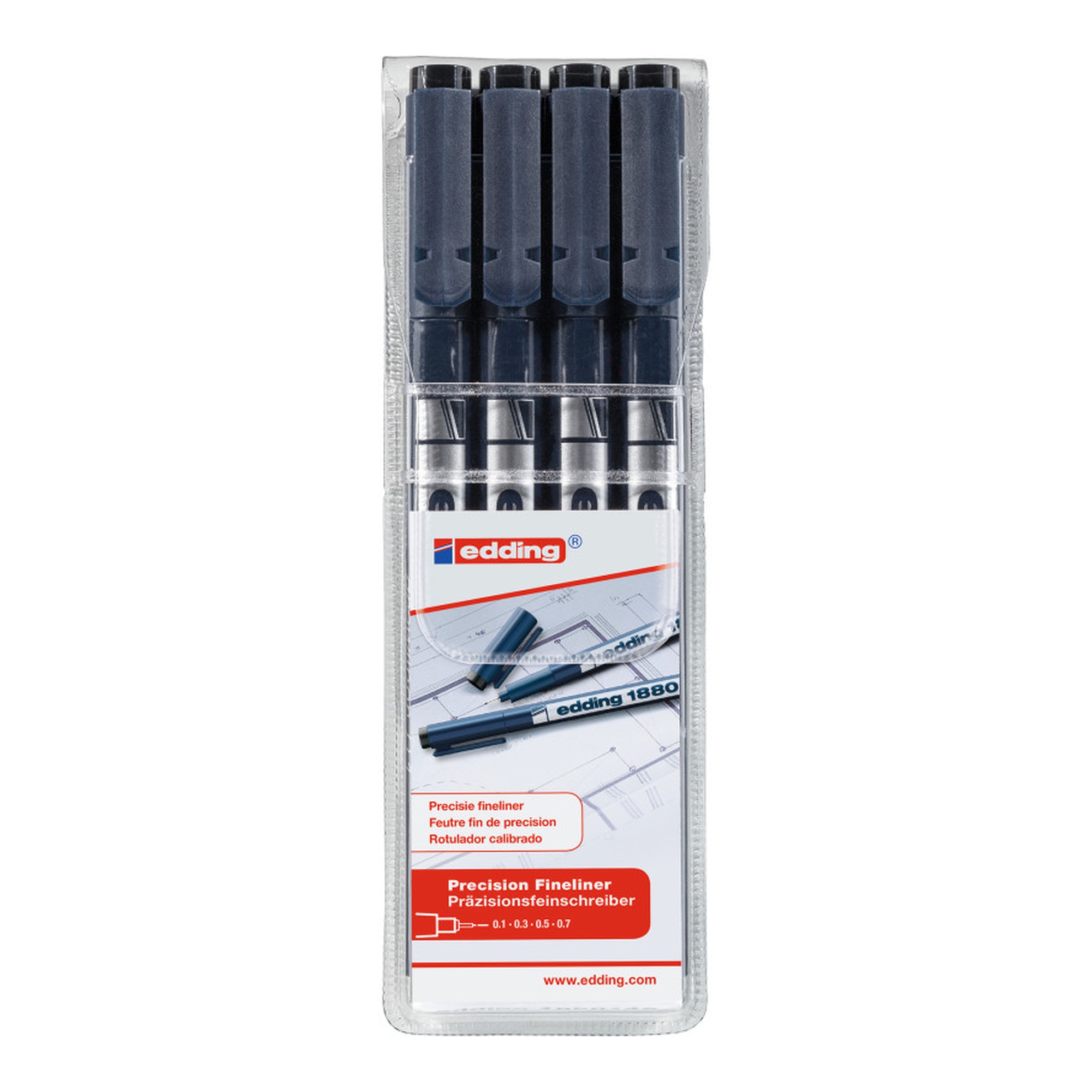 Black Technical Drawing Pen Set, Assorted Tip Sizes, 4-Pack