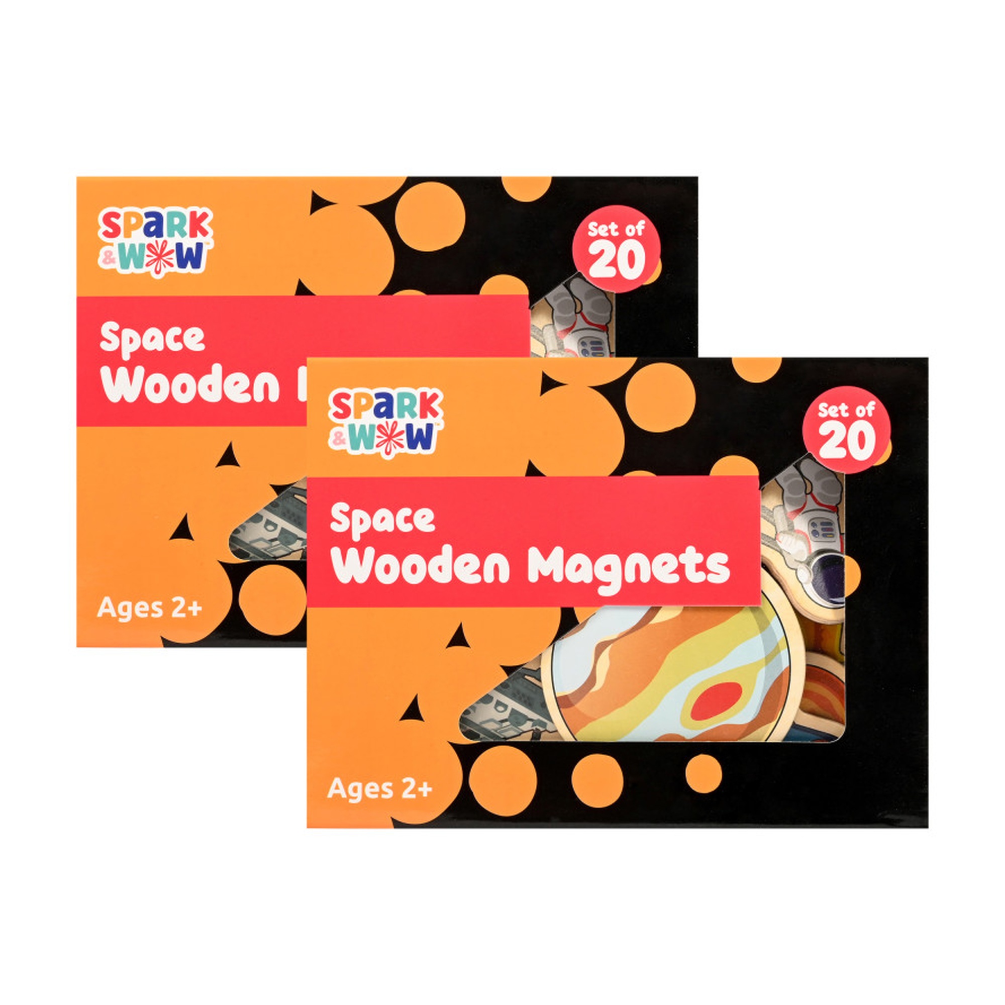 Wooden Space Magnets, 2 Sets