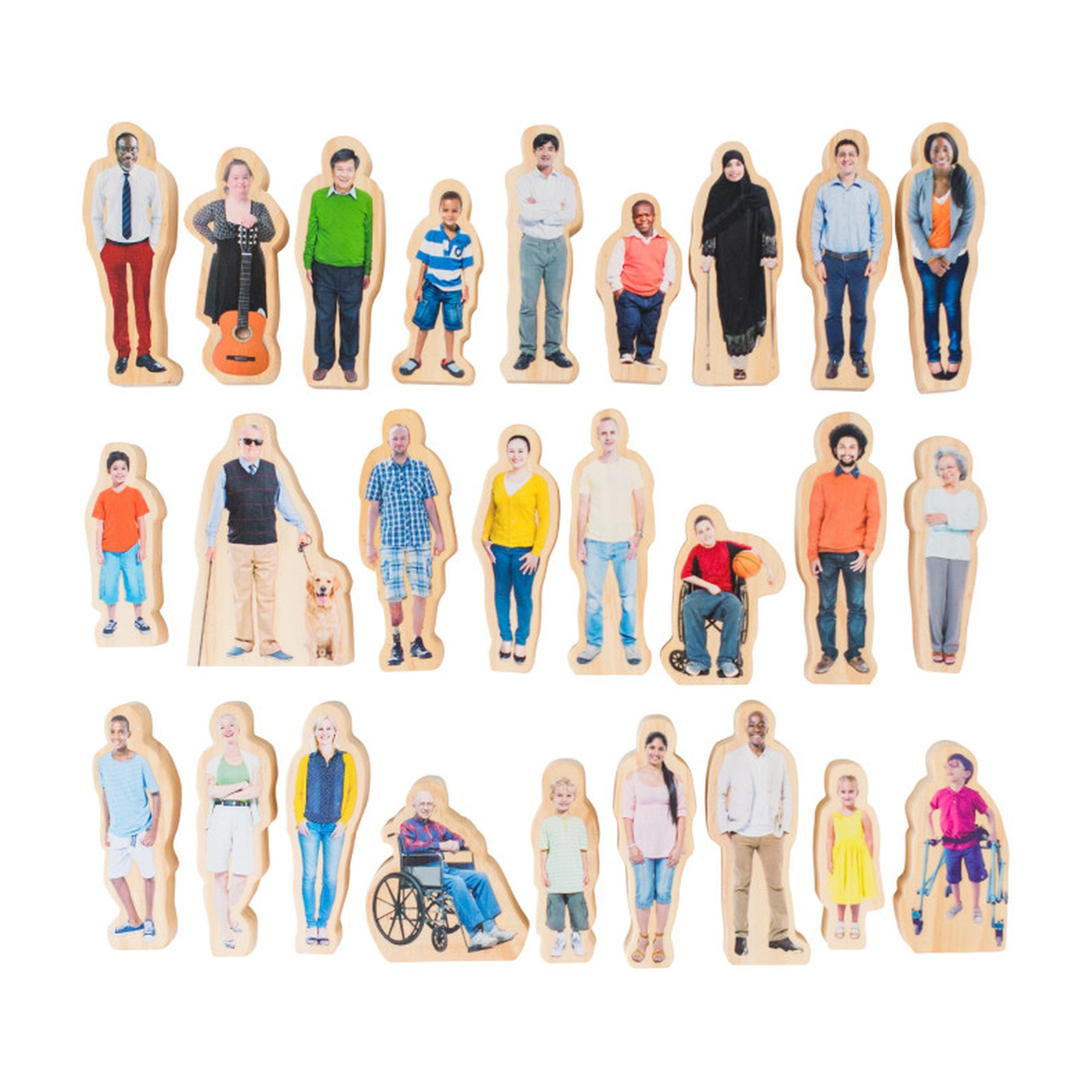 Diverse Family Wooden People Blocks, 26 Pieces