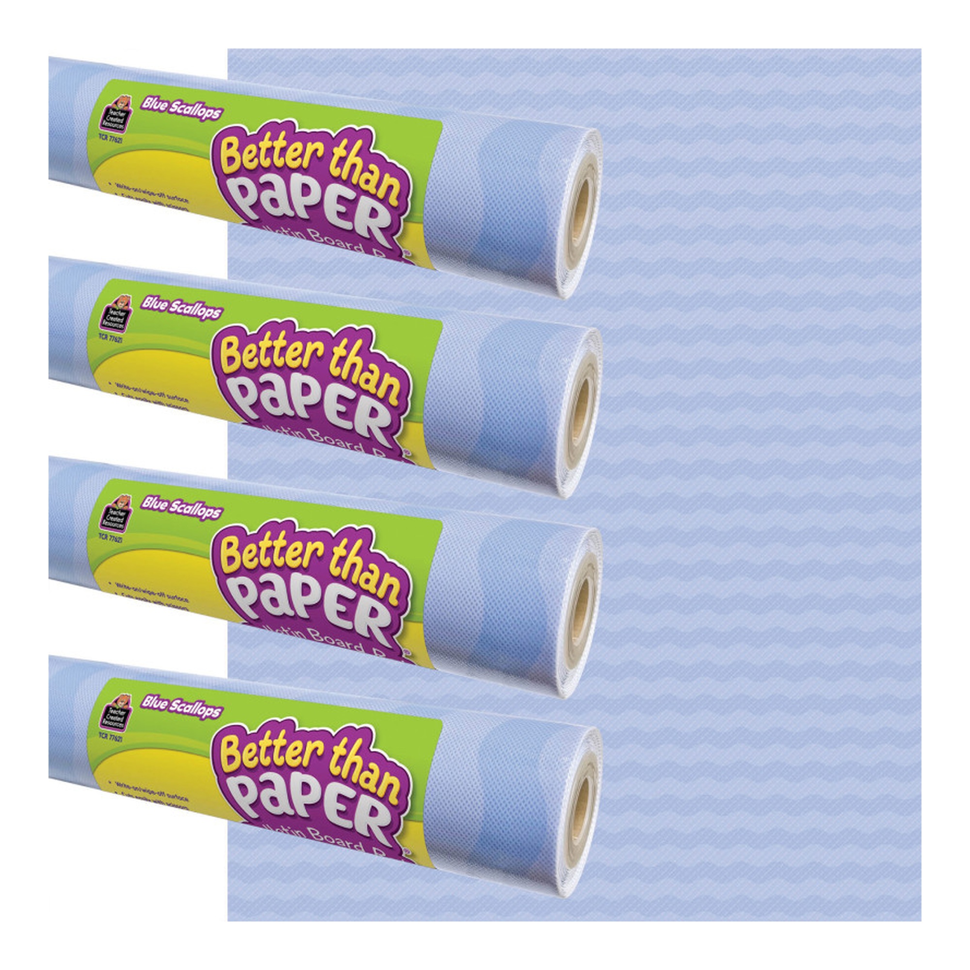 Blue Scallop Bulletin Board Rolls, 4 ft x 12 ft, 4-Pack