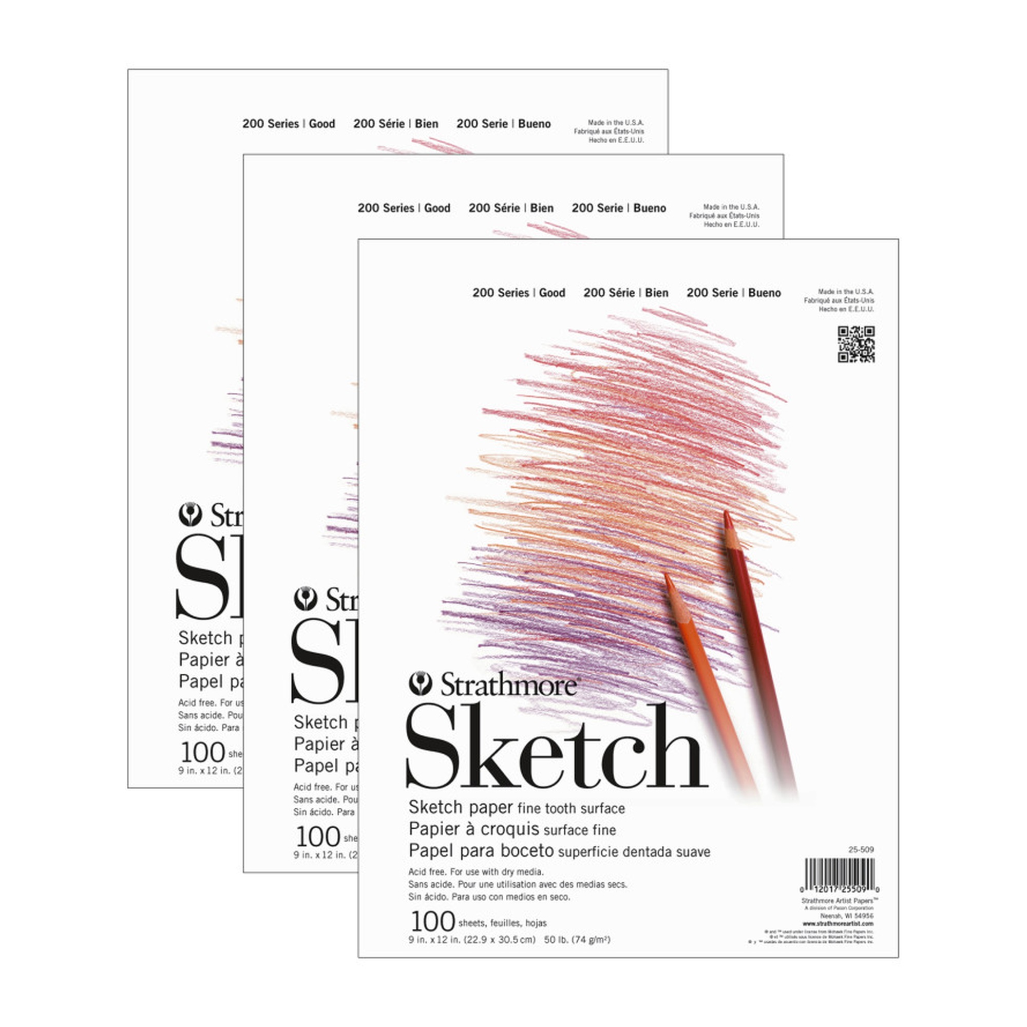 200 Series 9 x 12 White Sketch Pads, 100 Sheets, Pack of 3