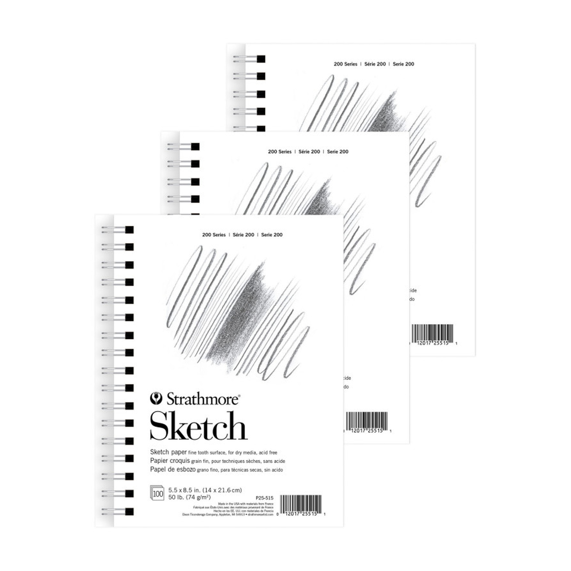 200 Series Sketch Paper Pad, 5.5 x 8.5 in., 100 Sheets, Pack of 3
